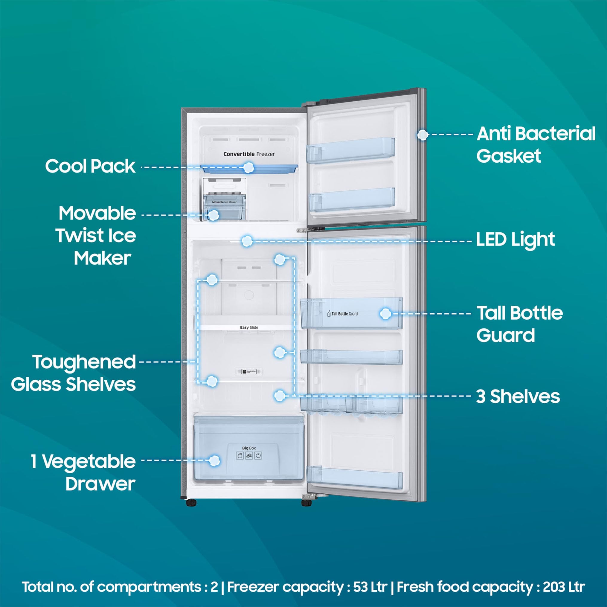 Samsung 256L 3 Star Convertible 3 In 1 Digital Inverter Frost-Free Double Door Refrigerator Appliance (RT30C3733S8/HL,Elegant Inox 2023)