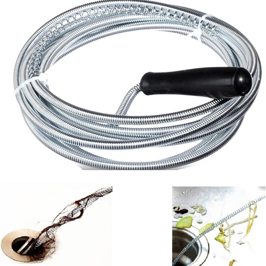 FAMOUS SHOP Flexible Spring Wire Sink & Drain Cleaner Hair Removal Tool Metal Snake Brush with Plastic Handle Drain Opener for Kitchen, Basins, Toilet, Bathroom-5 Meter (Drain Clean Wire-5 Meter)