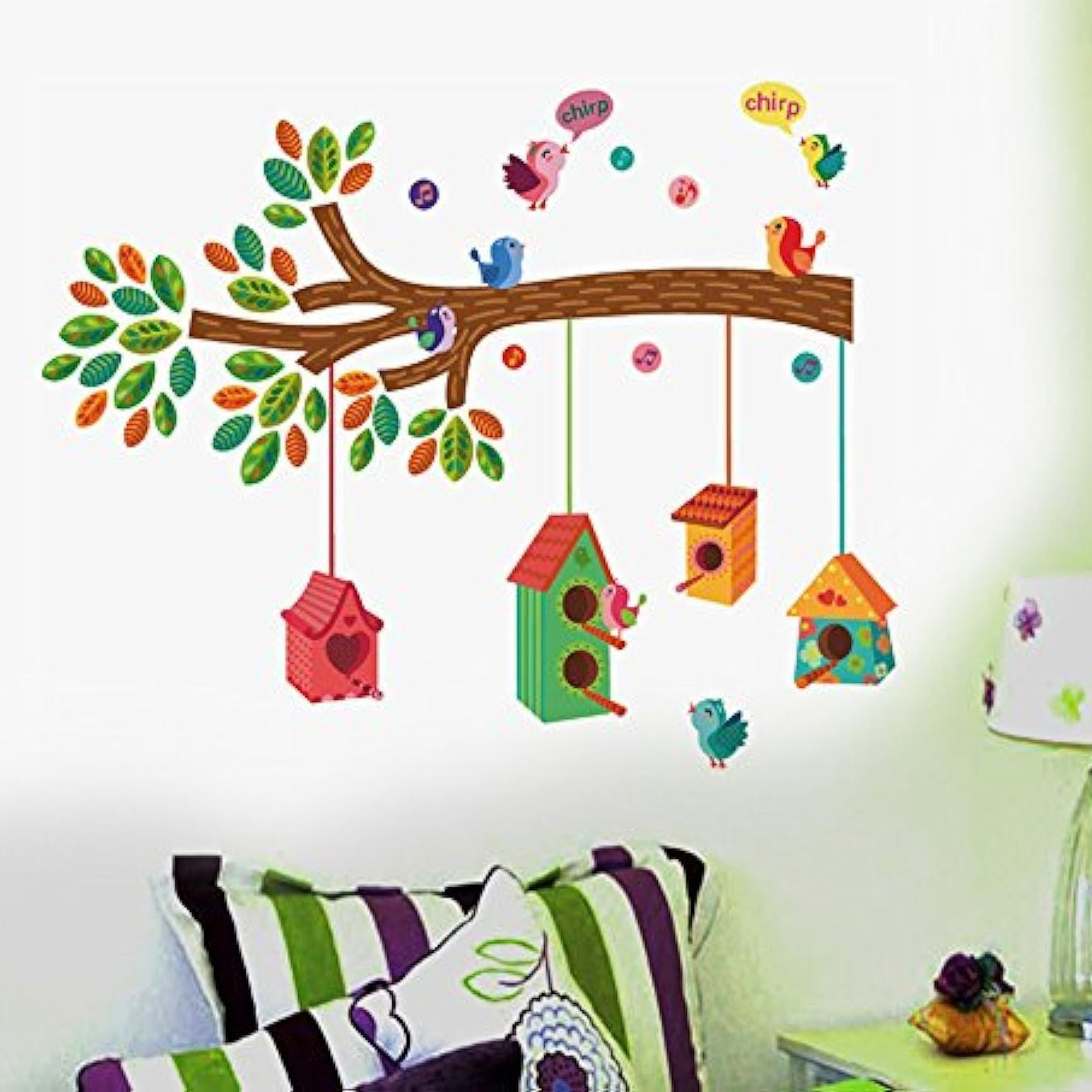 Decals Design ' Bird House on a Branch' Wall Sticker (PVC Vinyl, 70 cm x 25 cm, Multicolour)