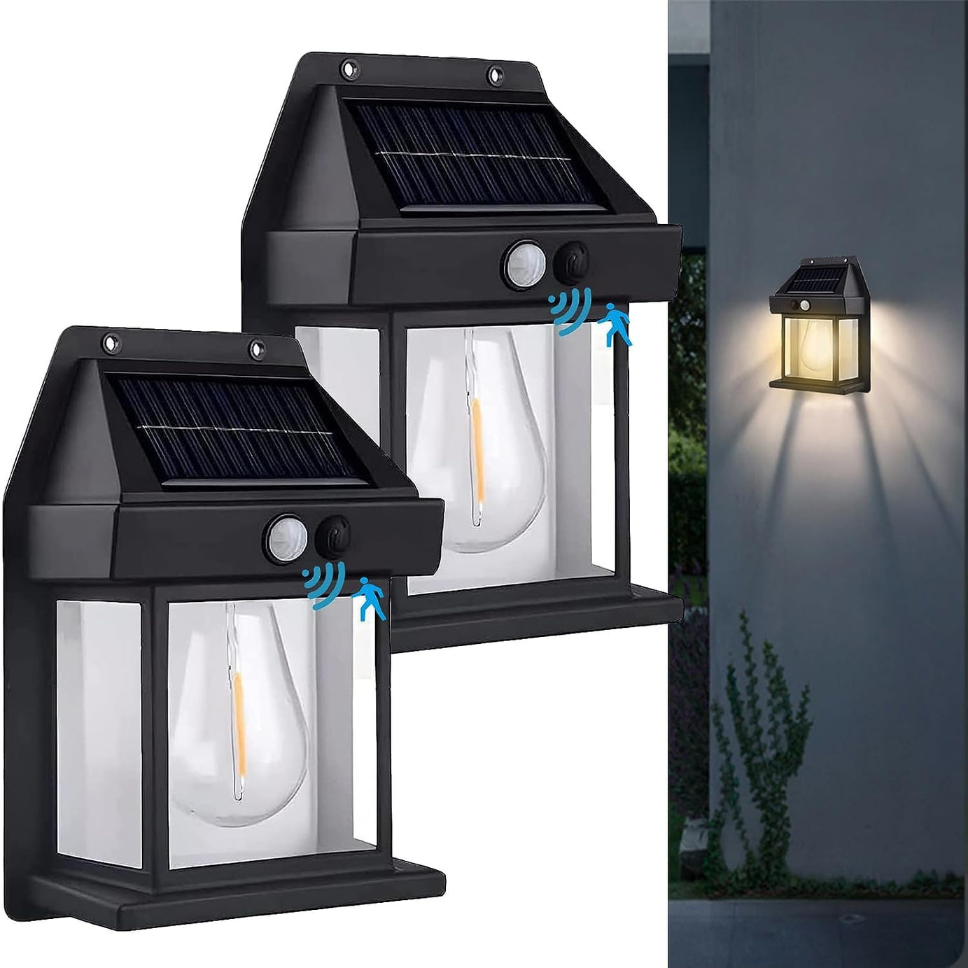 Invicto Solar Wall Lights Outdoor, Wireless Dusk to Dawn Porch Lights Fixture, Solar Wall Lantern with 3 Modes & Motion Sensor, Waterproof Exterior Lighting with Clear Panel for Entryway Front Door