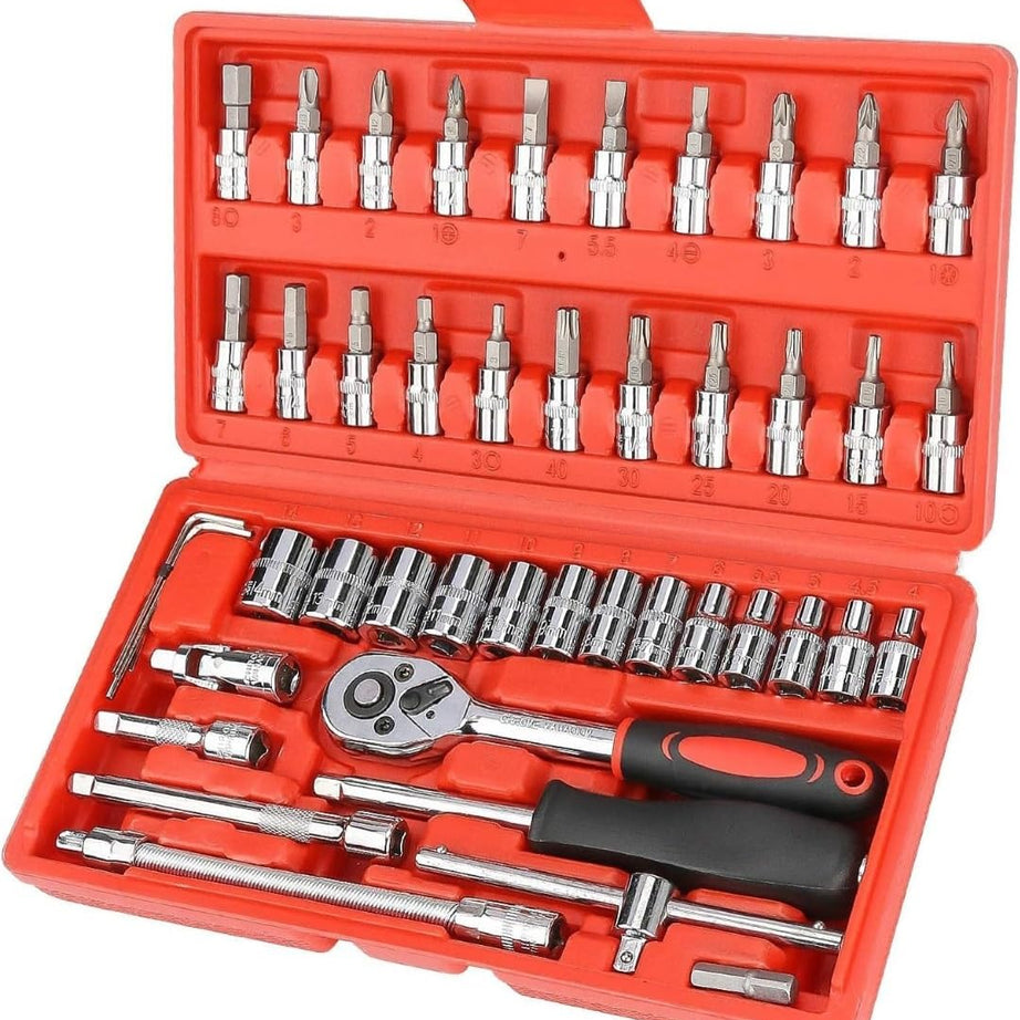 46 In 1 Pcs-(Heavy Duty) Tool Kit For Home,Car,Bike Use,Spanner Set Socket Set Hex Wrench Set Tools Set Hand Tool Kit Set Socket Wrench Set Spanner Travel Tool Kit Auto Maintenance Kit