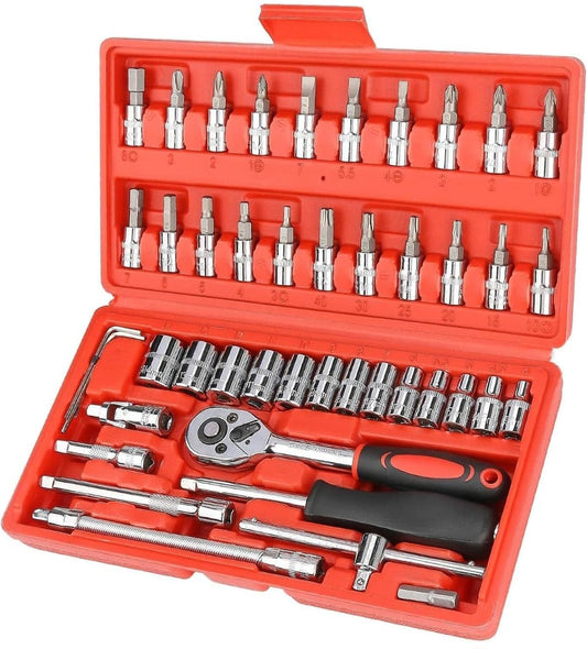 46 In 1 Pcs-(Heavy Duty) Tool Kit For Home,Car,Bike Use,Spanner Set Socket Set Hex Wrench Set Tools Set Hand Tool Kit Set Socket Wrench Set Spanner Travel Tool Kit Auto Maintenance Kit