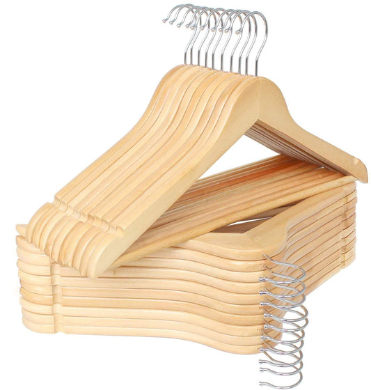 GRACIOUS MART Premium Wooden Hangers - Pack of 8 - 360-Degree Rotatable Hook - Durable & Slim - Shoulder Grooves - Non-Slip Lightweight Hangers for Coats, Suits, Pant and Jackets - Natural Finish (Beige, 8)