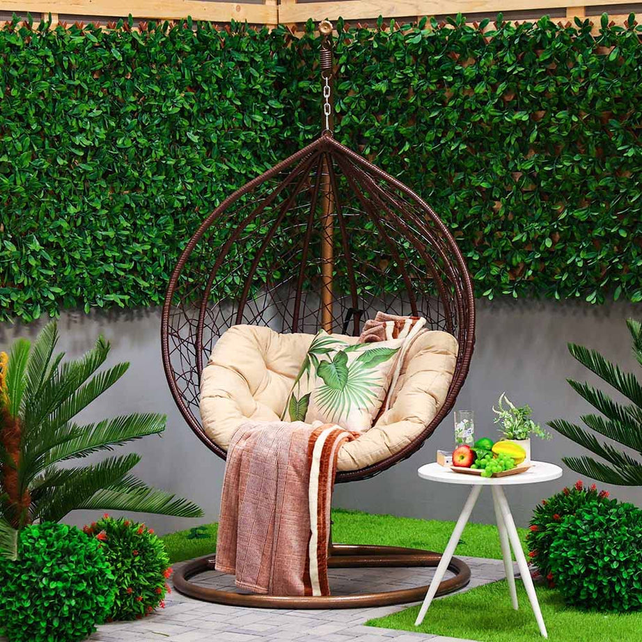 Knots Craft India Single Seater Swing Chair with Stand & Cushion Outdoor Indoor Balcony Garden Patio,Powder Coated Frame,UV Protected Wicker,Premium Cushion AF_in_037