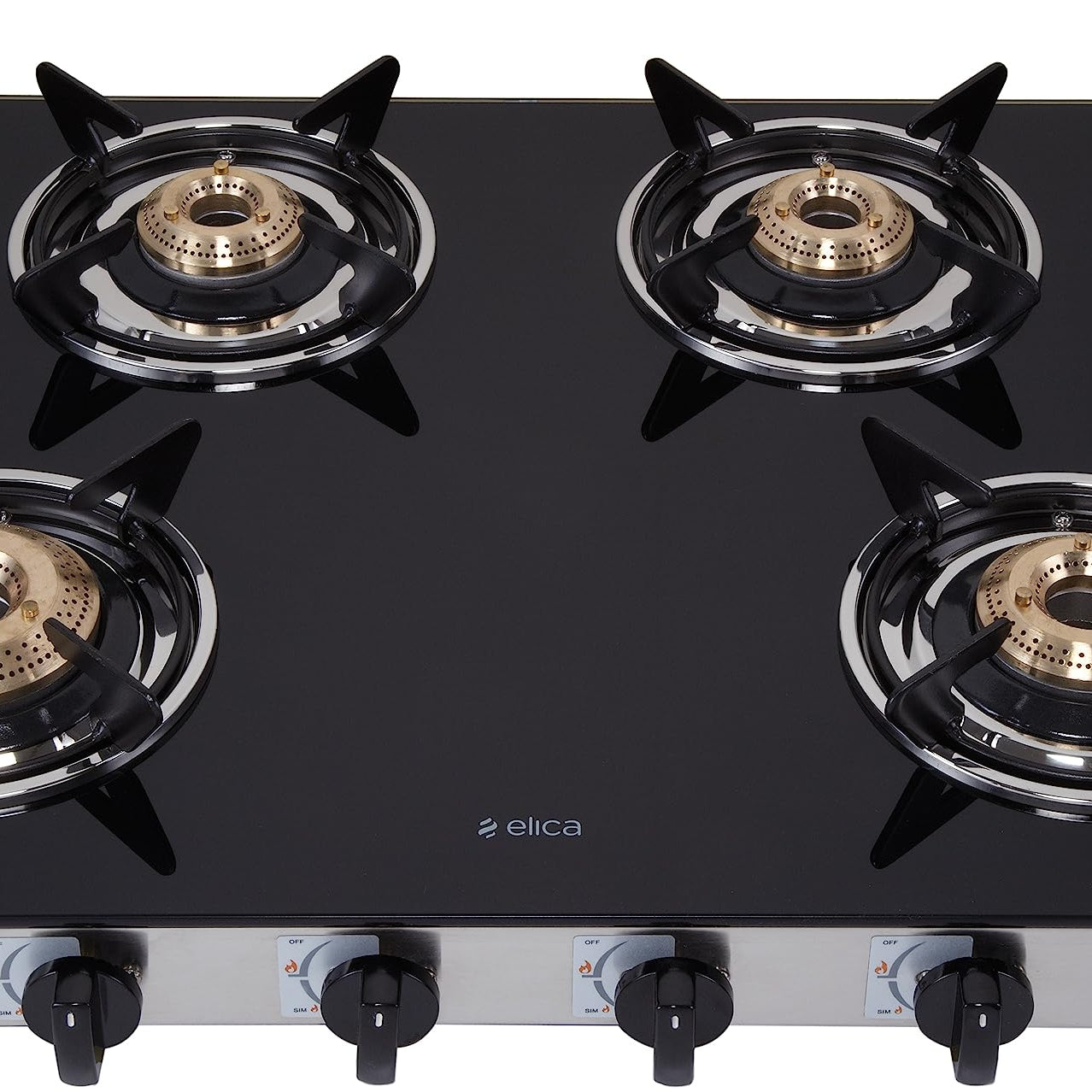 Elica Vetro Glass Top 4 Burner Auto Ignition Gas Stove (694 CT VETRO SS AI), Black