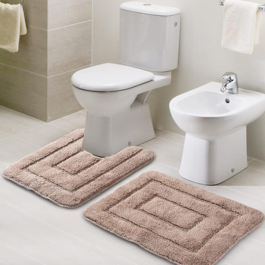 SARAL HOME EASY LIVING Cotton Anti Slip Rectangular Bathmat Set With Contour- (Beige, 45X60 Cm & 45X50 Cm)