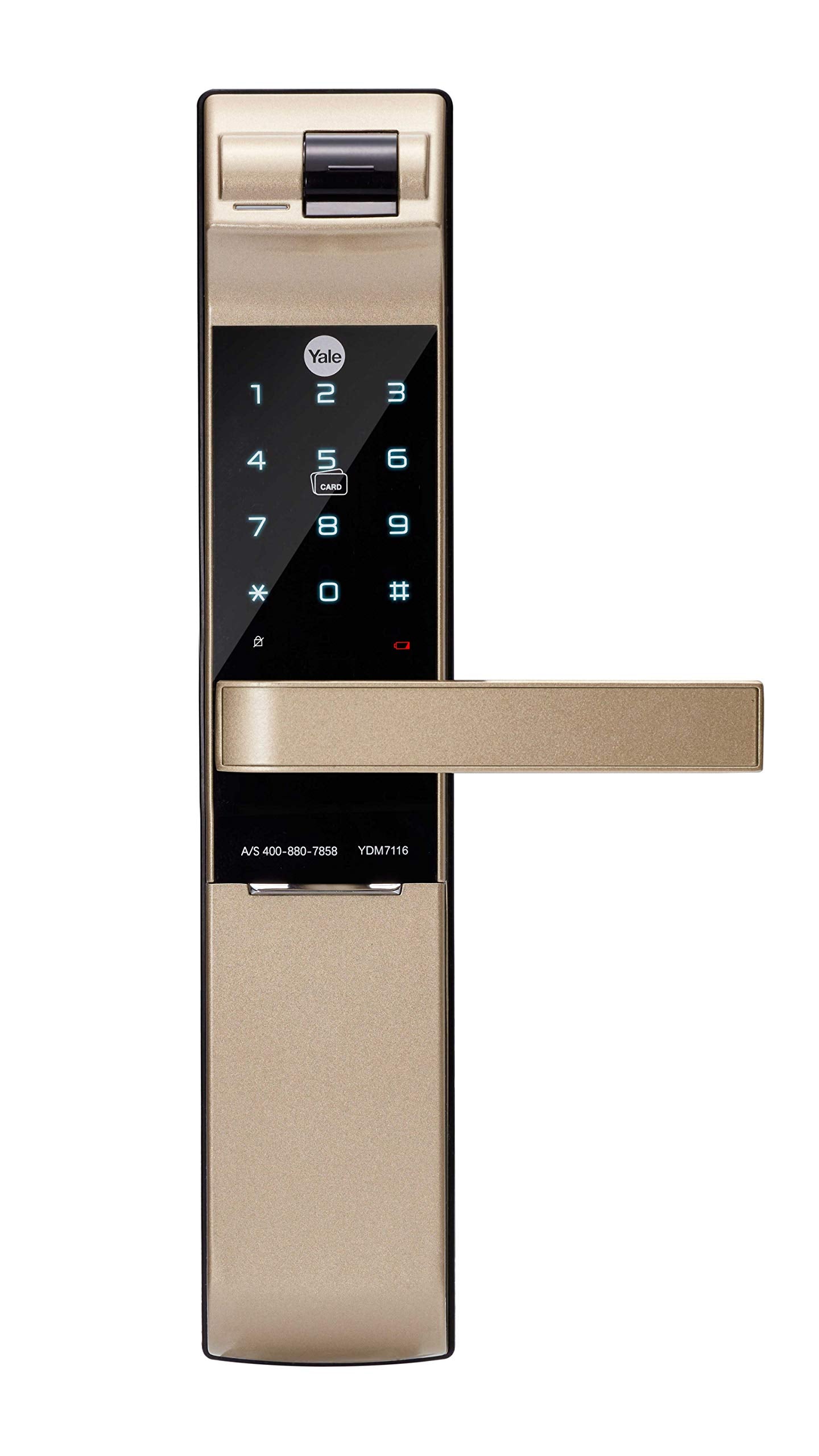 Yale YDM 7116 Smart Door Lock with Biometric, Pin, RF Card, Bluetooth, Mechanical Keys & App Enabled Access, WiFi Optional, Color- Gold