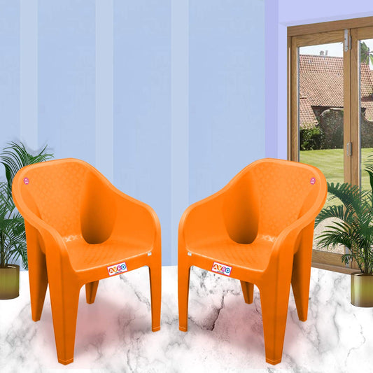 AVRO FURNITURE 9100 Plastic Chairs | Set of 2 | Matt and Gloss Pattern | Plastic Chairs for Home, Living Room| Bearing Capacity up to 200Kg | Strong and Sturdy Structure | Orange