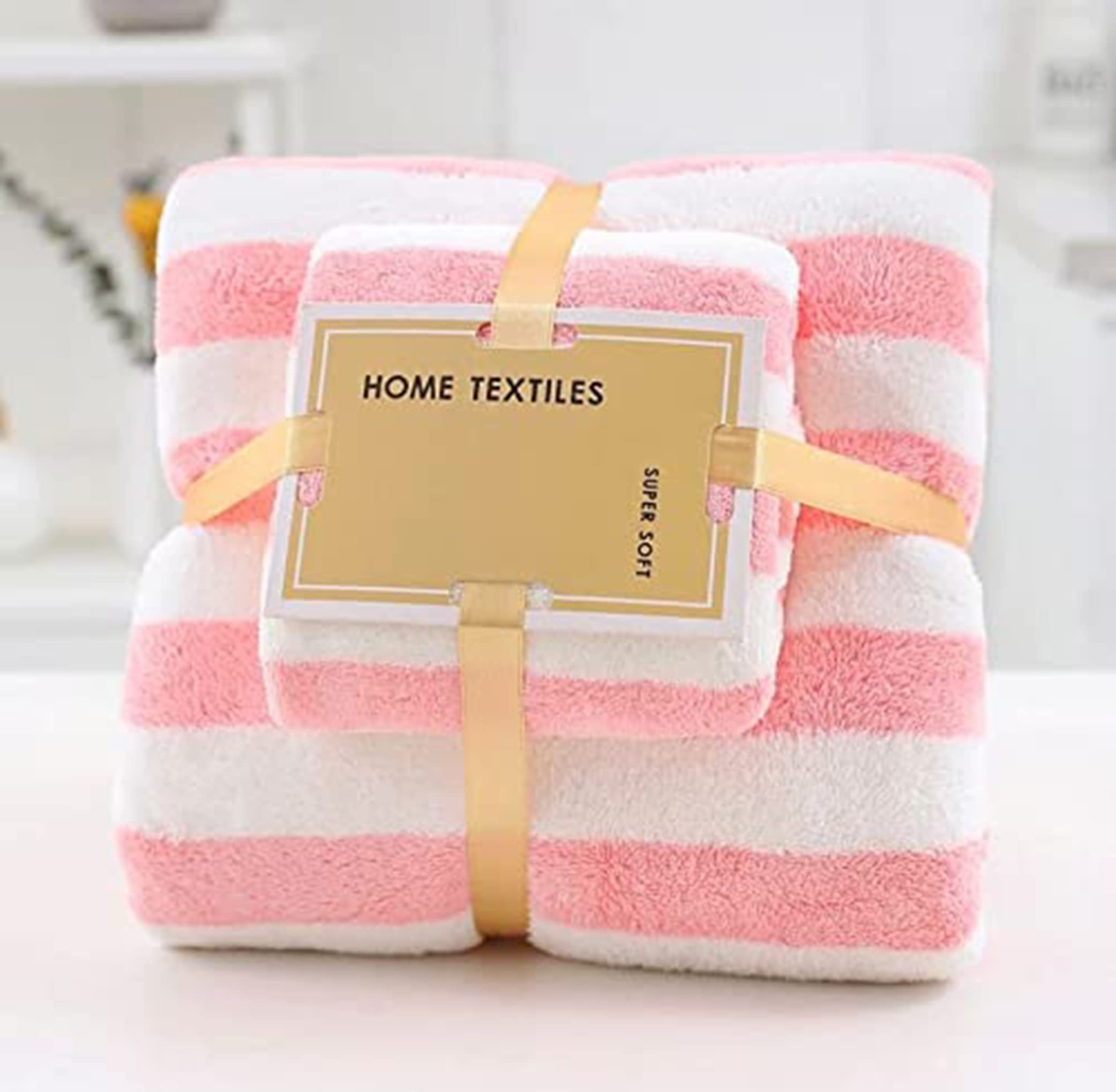 HOME CLOUD TOWEL STRIP Towel, Colorful,Coral Velvet Women Bath Towel Sets,Soft Fluffy, face Wash | Hair Towel includes PINK