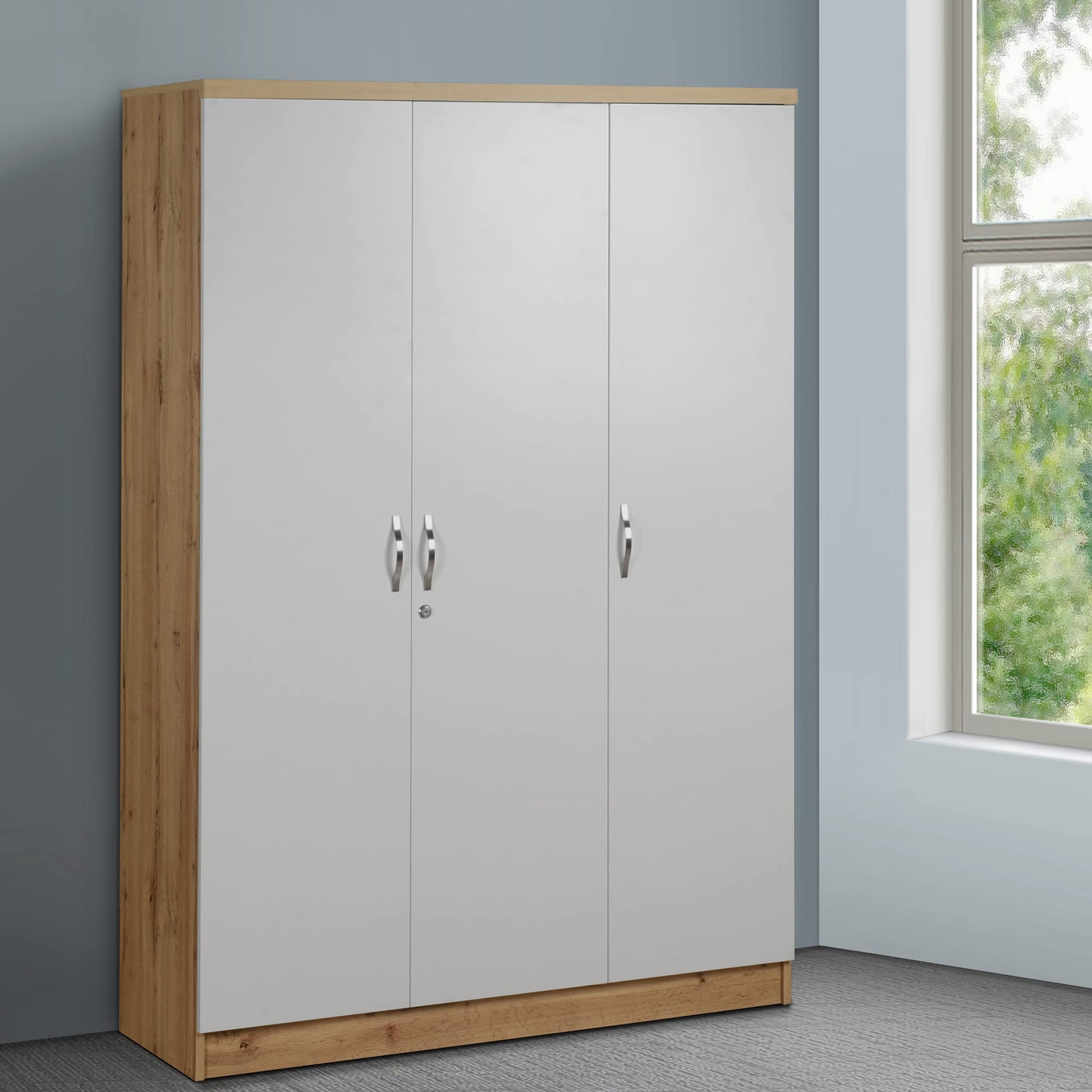 DeckUp Plank Uniti 3-Door Engineered Wood Wardrobe (Wotan Oak and White, Matte Finish)