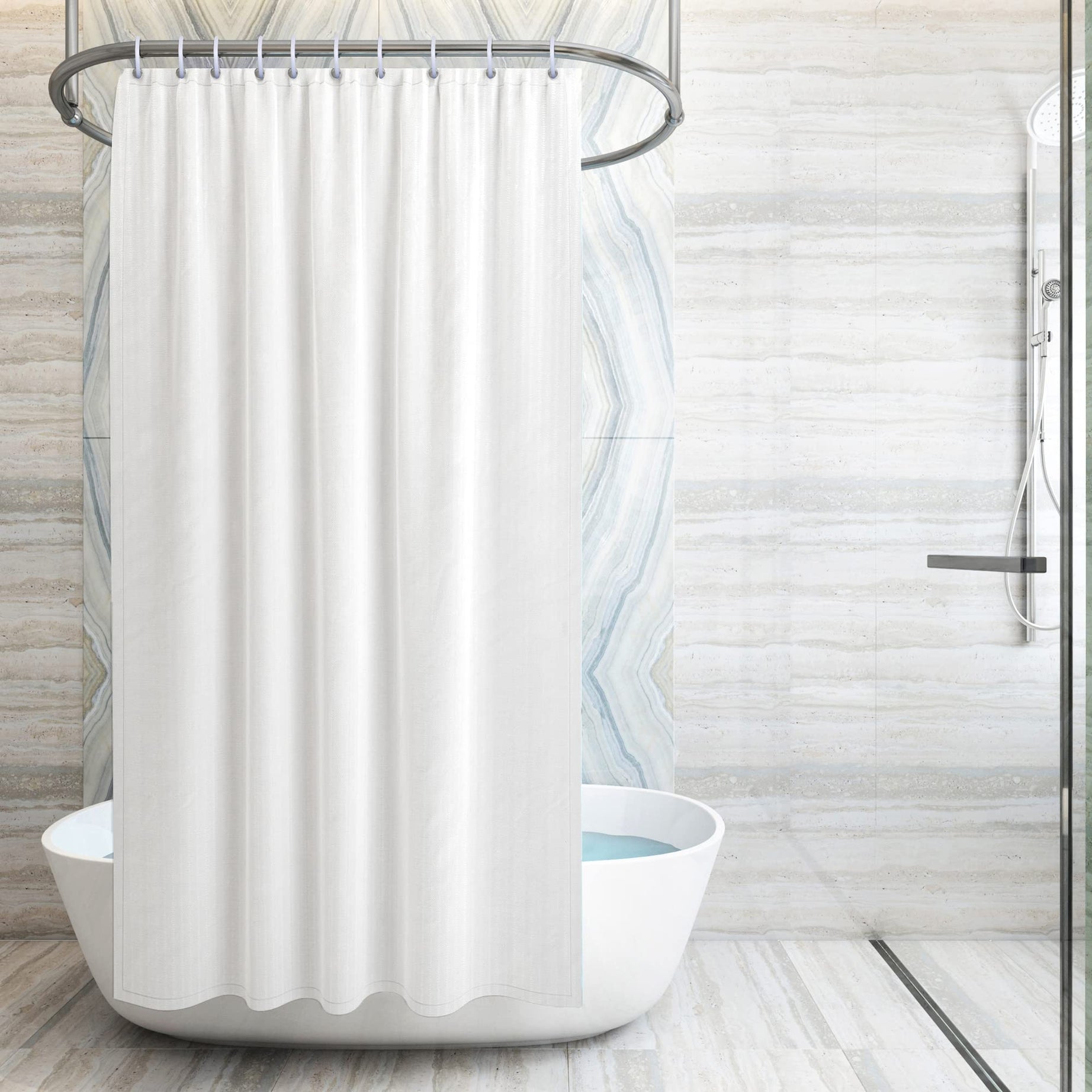 MONKDECOR PVC Self Strip Plain Shower Curtains with Hooks, 9 Ft Long White Curtain (Size-54x108 Inches)