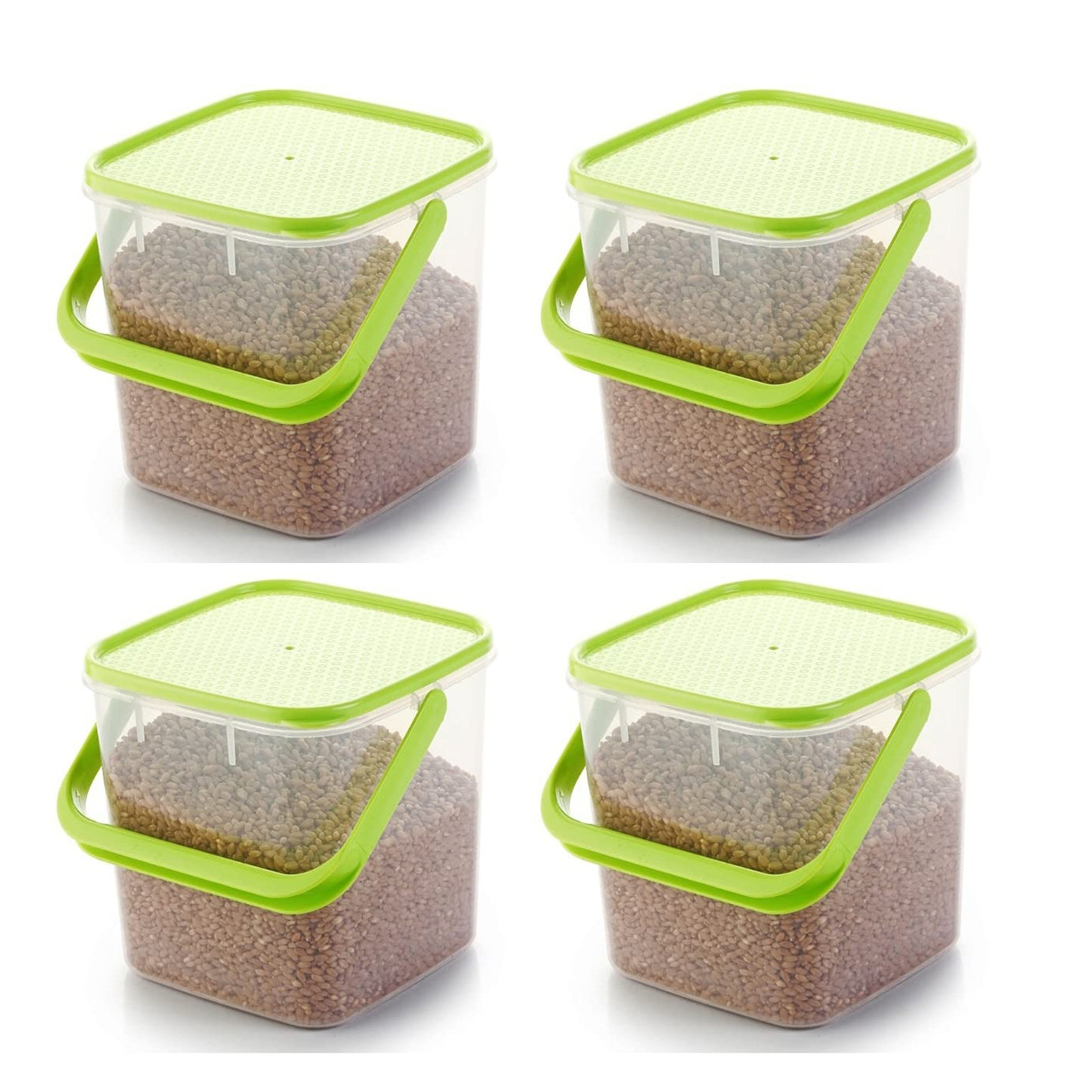 MACHAK Plastic Big Boxes For Kitchen Storage Grocery Containers With Handle, 5 Litre (Green, 4 Pc)