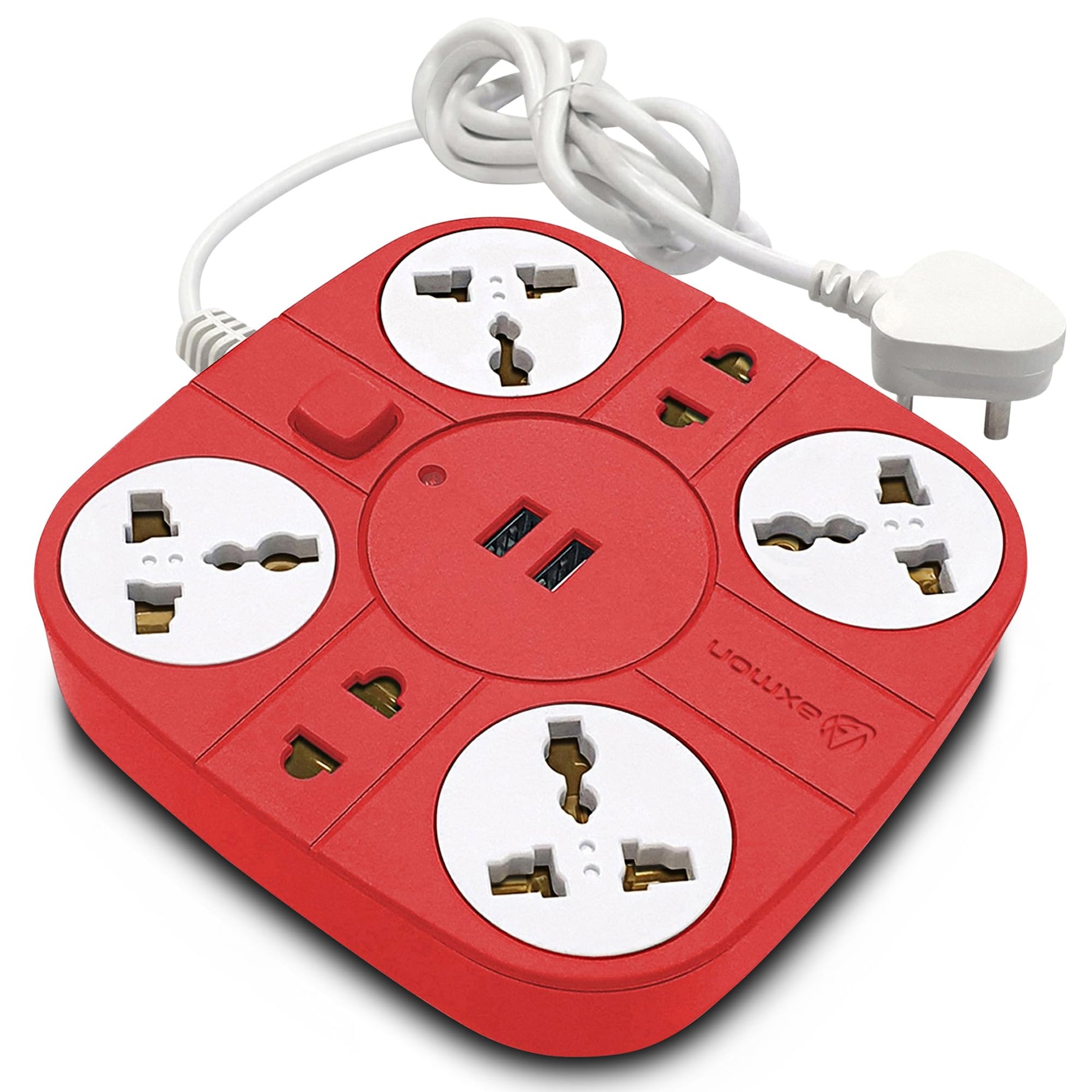 Axmon Extension Board with USB Port [FIRE Resistant] [6 Socket 2 USB Ports] 10 Amp Heavy Duty Multi Plug Extension Cord for Office Home with [1.8 Meter Power Cord] - RED