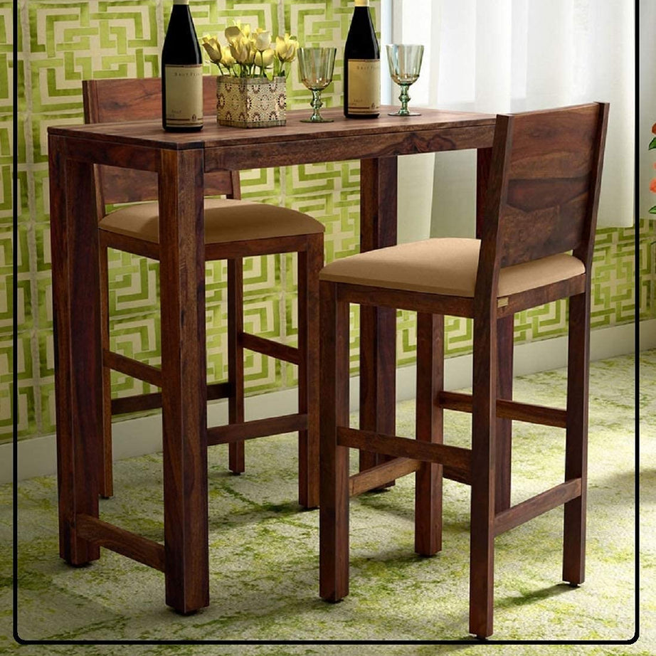 Chetan Interiors Solid Sheesham Wood Bar Dining Table 2 Seater Set/Solid Sheesham Wood Dining Set with 2 Chairs (Solid Sheeesham Wood, Teak Finish, 2 Chair, 1 Table)