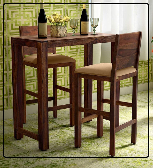 Chetan Interiors Solid Sheesham Wood Bar Dining Table 2 Seater Set/Solid Sheesham Wood Dining Set with 2 Chairs (Solid Sheeesham Wood, Teak Finish, 2 Chair, 1 Table)