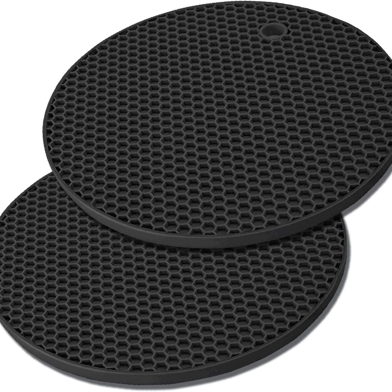 WOODTULA Silicone Kitchen Trivets for Hot Dishes - Large mats for table - Silicone coaster mat - hot pot holder (Set of 2, Black)