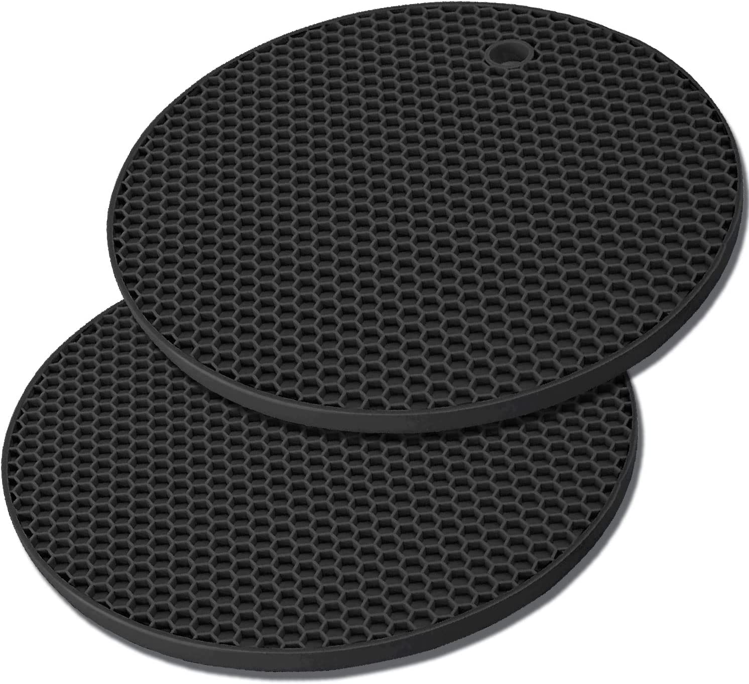 WOODTULA Silicone Kitchen Trivets for Hot Dishes - Large mats for table - Silicone coaster mat - hot pot holder (Set of 2, Black)