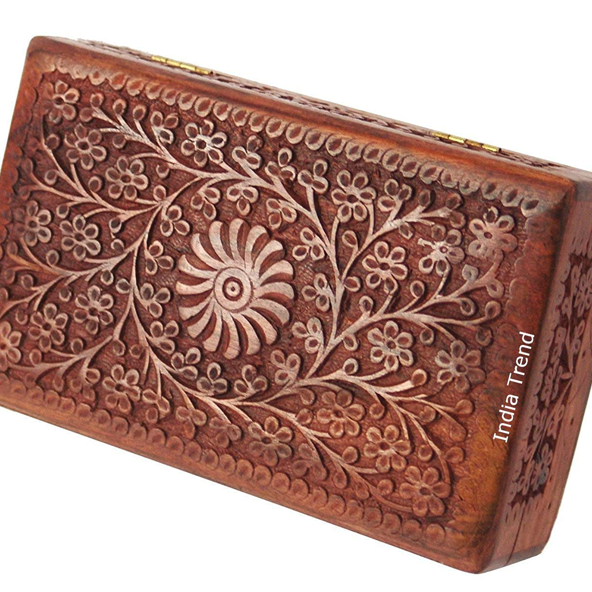 India Trend Beautiful Handmade Sheesham Wooden Decorative Shringar Box Hand Carved Floral Intricate Carvings Gifts Women 8 Inch