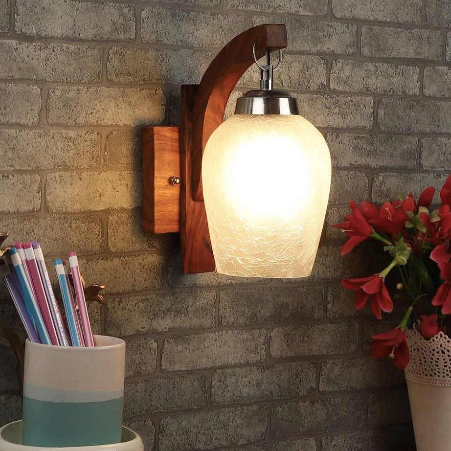 SINOMAN Wooden Wall Light Sconce Lamp with Glass Shade for Home & Office Decor (Bulb Not Included) (J-04, Frosted Glass)(AC)