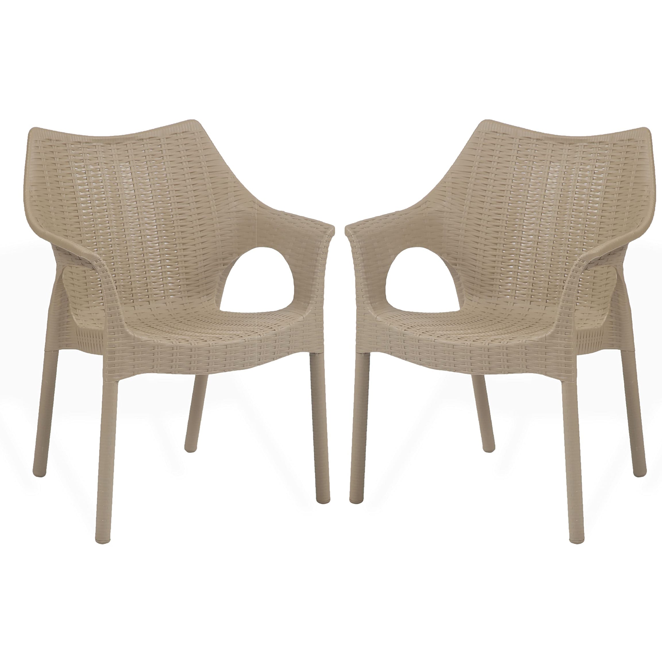 Supreme chairs Cambridge Heavy Plastic Chair | Oversized Arm Chair for Garden and Outdoor | 250Kg Weight Bearing Capacity | 6 Months Warranty (Dark Beige) | Set of 2 Chairs