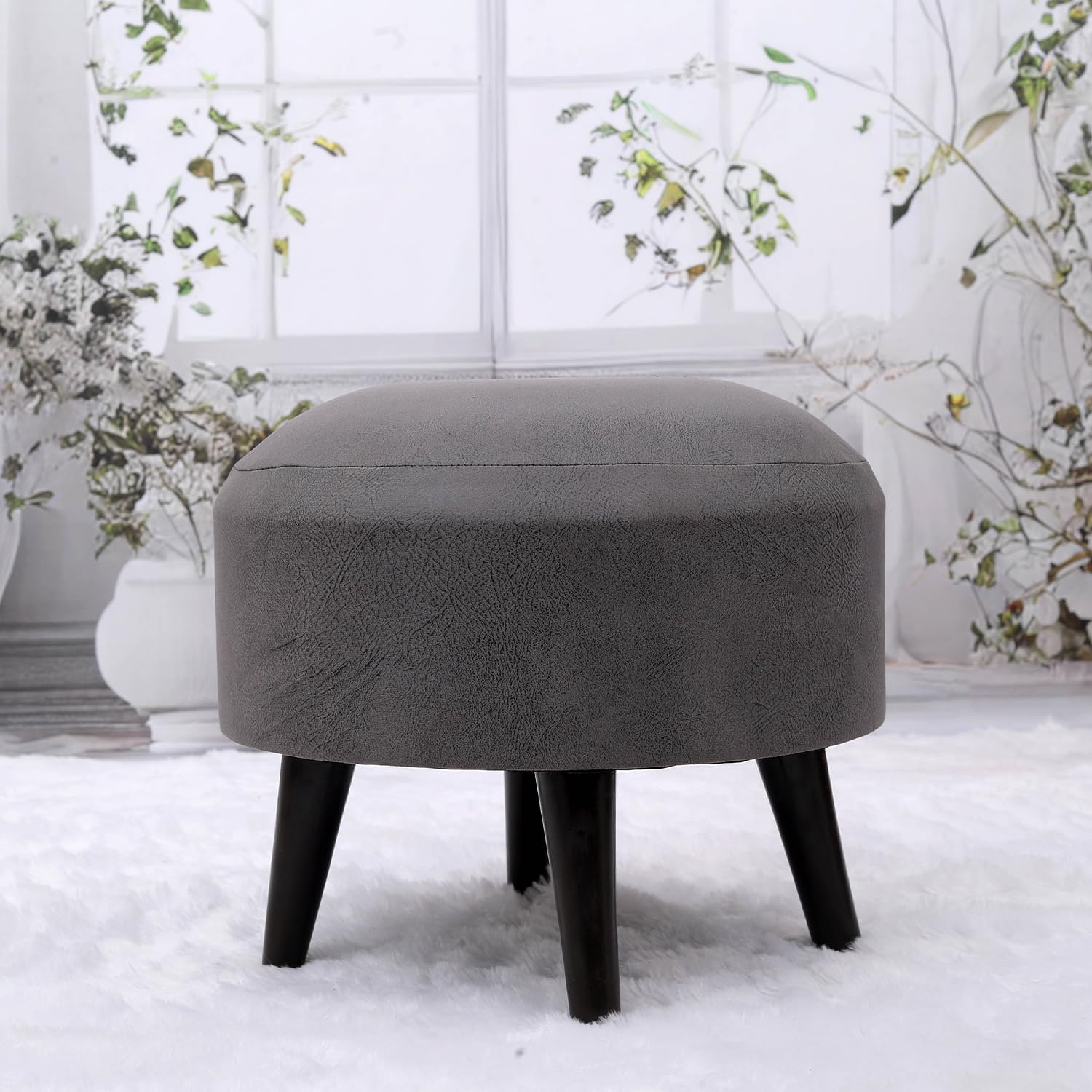 Greetwood Stool Ottoman Pouffes for Living Room, Kitchen, Home, Office Furniture with Soft Cotton Canva Cushion Mudda � Footrest Stool for Chair Sofa Bed Dressing, D�cor Grey (14 Inch Pack of 1)