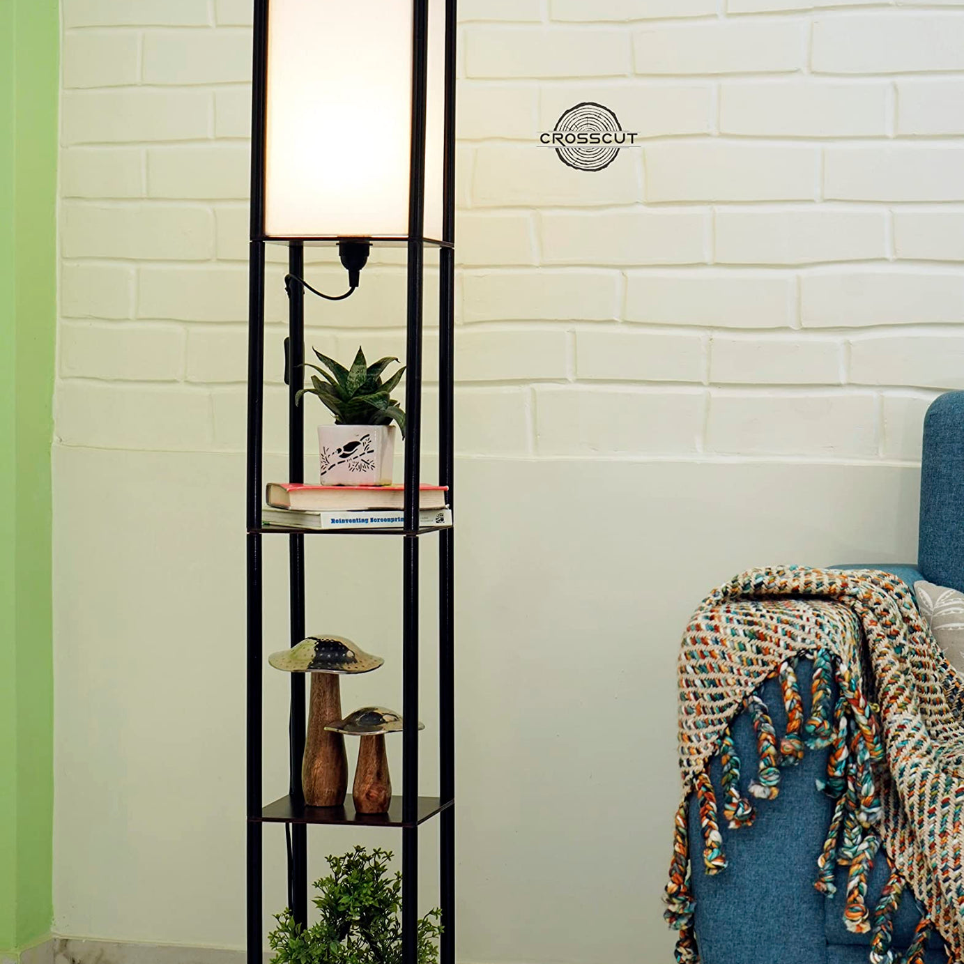 Crosscut Furniture Tower Floor Lamp with Shelf (Cotton White) LED