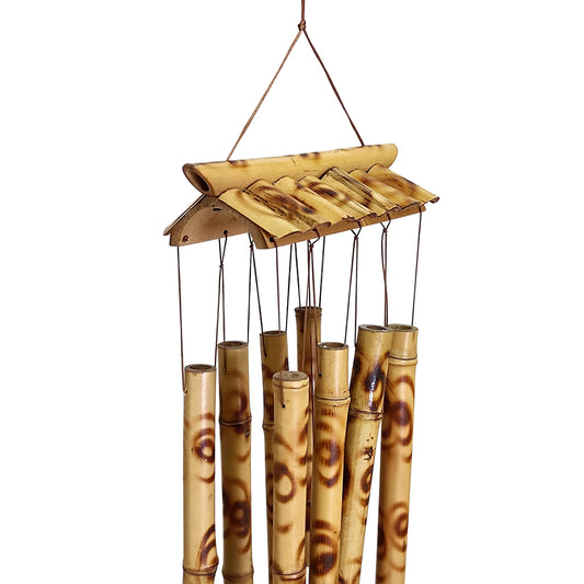 Plus Value Feng Shui Bamboo Wooden Wind Chimes for Home Decor Balcony Outdoor Garden Positive Energy Vastu Windchime (8 Pipes) [31.5 Inches | 80 Cm]