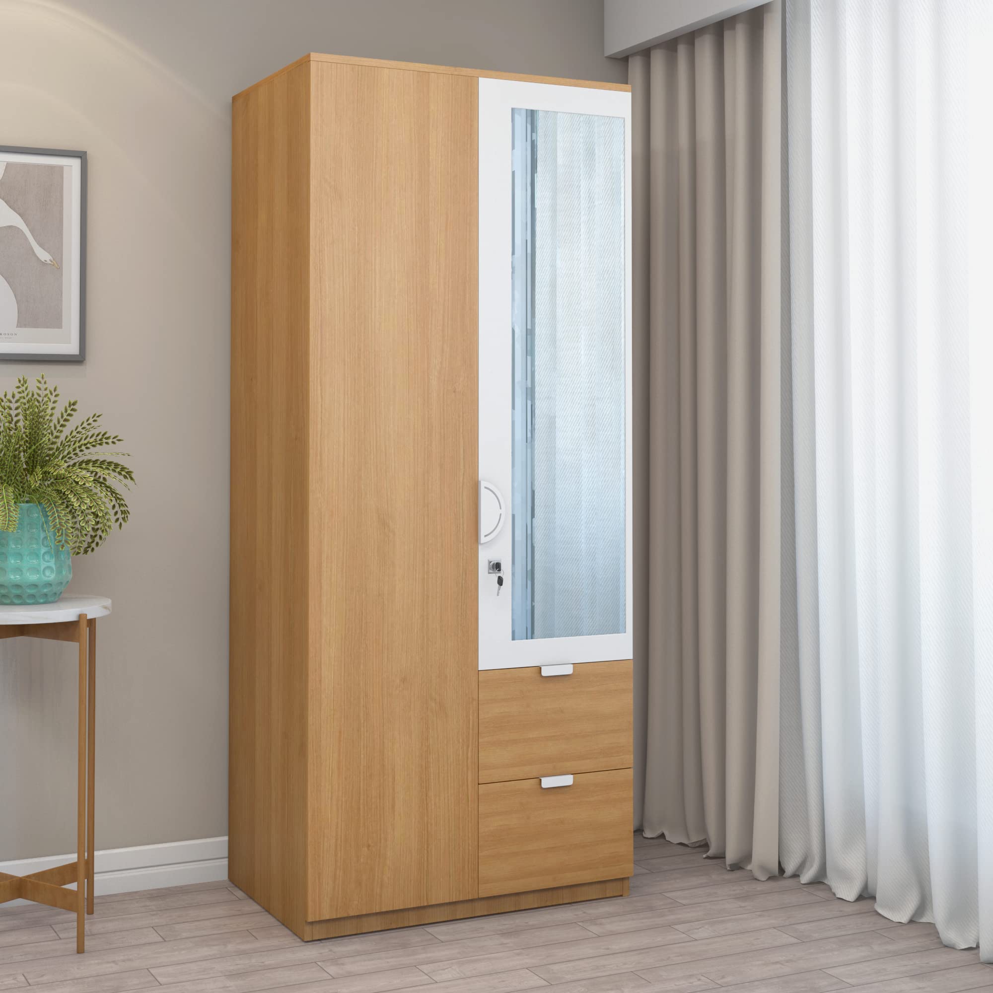 @home by Nilkamal Engineered Wood Wardrobe (Urban Teak) | 1 Year Warranty (Indio with Mirror, 2 Door)