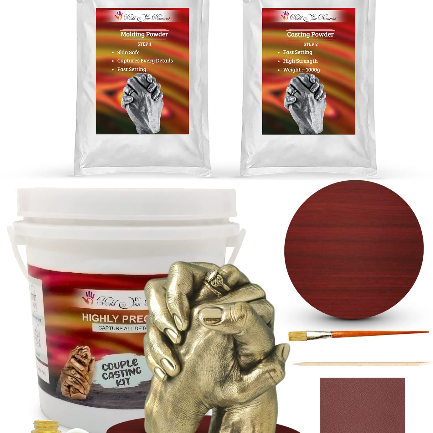 Mold Your Memories 3D Couple Molding and Casting Powder Kit for Adult Hand and Foot Casting, 900gm, 1300gm