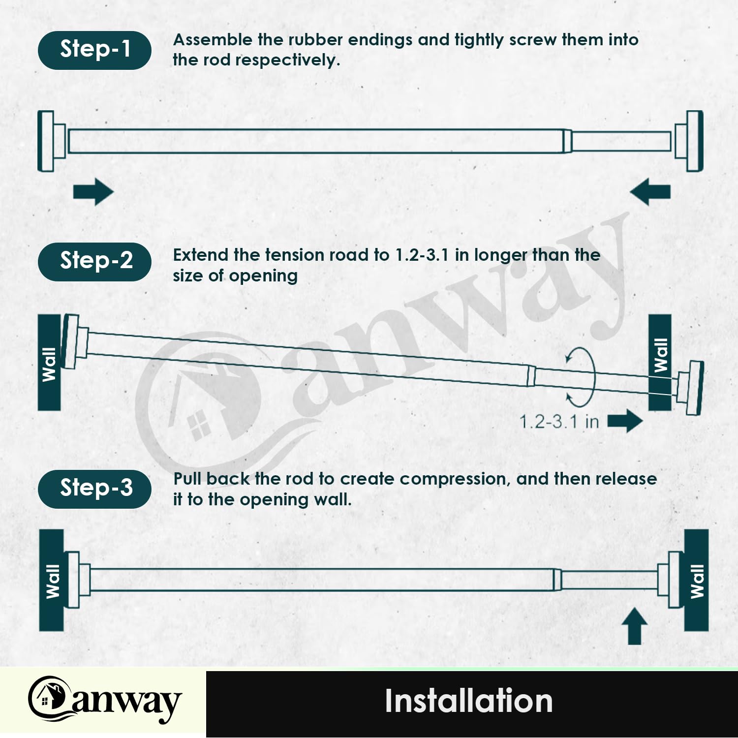 CANWAY Stainless Steel (125Cm To 220Cm) Extendable Shower Curtain Tension Rod Non-Drilling Anti-Skid Spring Pull Rod,Silver