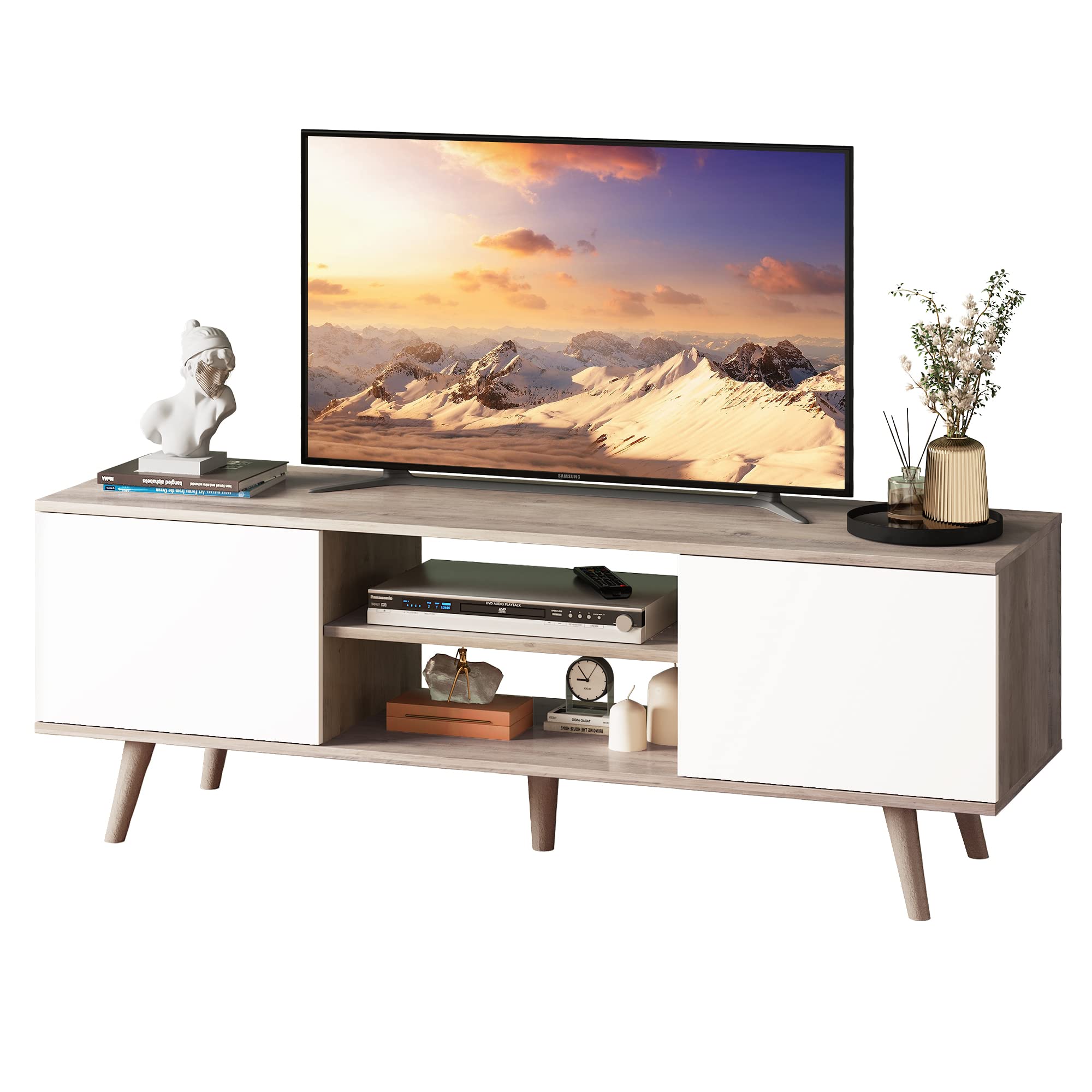 WLIVE Engineered Wood White Tv Stand For 55 Inch Tv, Entertainment Center Tv Media Console,Ppts025