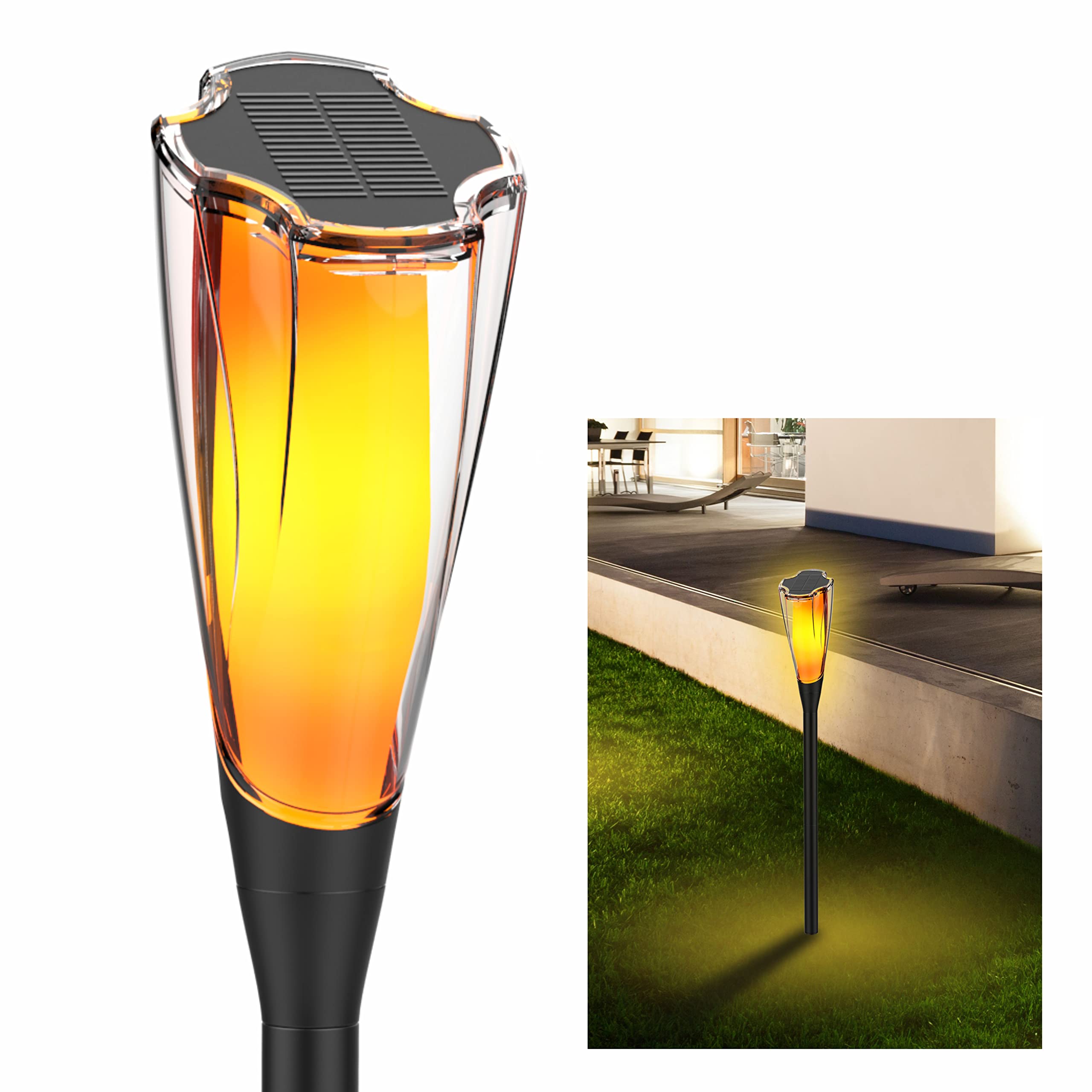 hardoll Solar 12 LED Flickering Mashaal Flame Light Self Locking Key Switch Garden Outdoor Pathway Light Waterproof Lamp(Pack of 1)