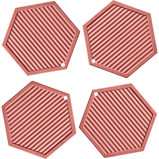 Oicia Silicone Trivet Mats Kitchen Hot Pads Pot/Pan mat,Set of 4 Big Coasters for Drinks,for Outdoor Table,Hot Dishes, Countertop (Red - 4 Pcs)