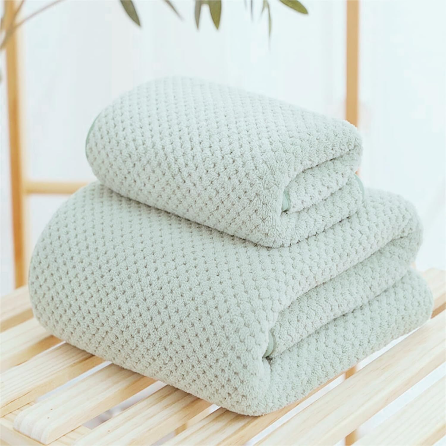 LINEAR Towels for Bath/Towel for Men/Bath Towel for Women/Towels for Bath Large Size/Towel Set/Towel for Women/Hand Towel Set, 300 GSM (Green, 70 * 140 cms, 35 * 75 cms)