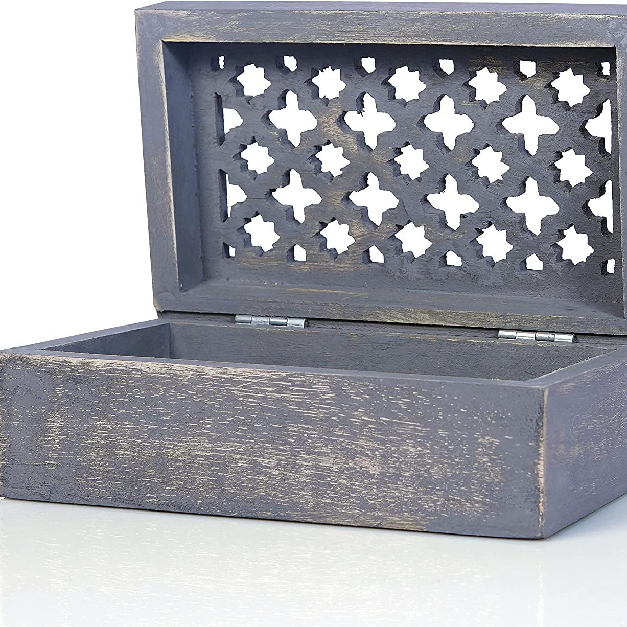 White Lift Decorative Box Wooden Jewelry Box with Trellis Design - Wood Storage Box - Can be used as Stash Box, Jewelry Box, or Trinket Box(Rustic Grey)