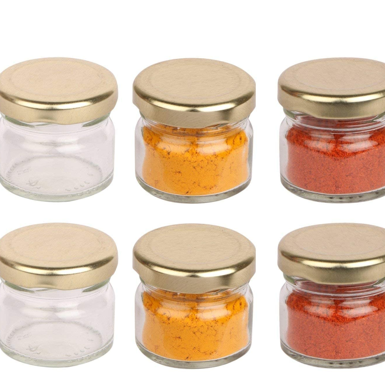 Floriya Glass Jar & Container with Rust Free Air Tight metal Lid, Suitable for Use in Your Home Office, Kitchen Storage/Glass Jar for Kitchen (pack of 6) honey 50ml