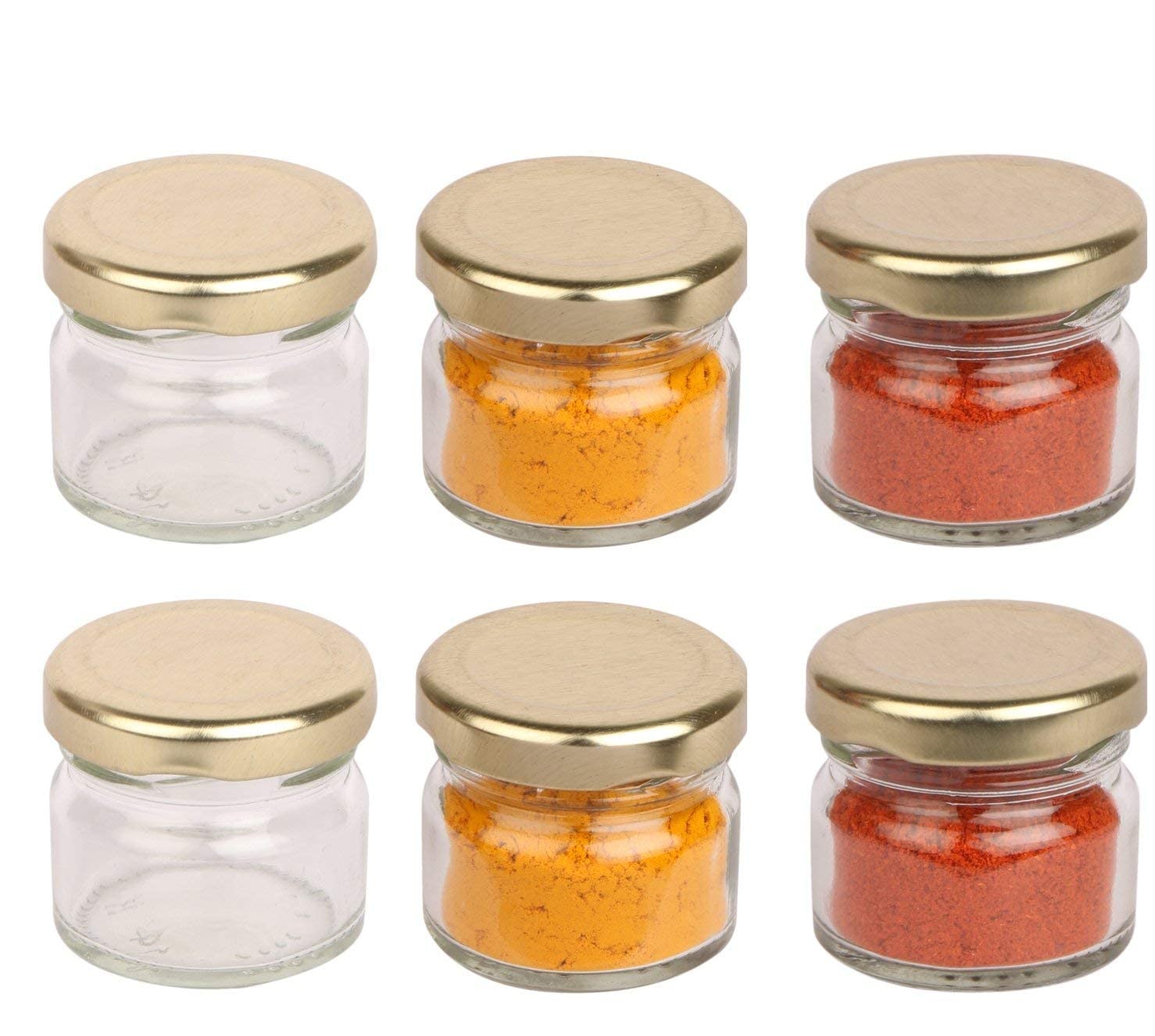 Floriya Glass Jar & Container with Rust Free Air Tight metal Lid, Suitable for Use in Your Home Office, Kitchen Storage/Glass Jar for Kitchen (pack of 6) honey 50ml