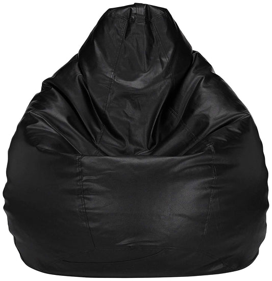 Caresful Bean Bag Cover Leatherette Black Sofa Cover Chair Sturdy Zipper Recliner Bean Bag Cover Organizing Storage Water Resistant Furniture (No Filler)