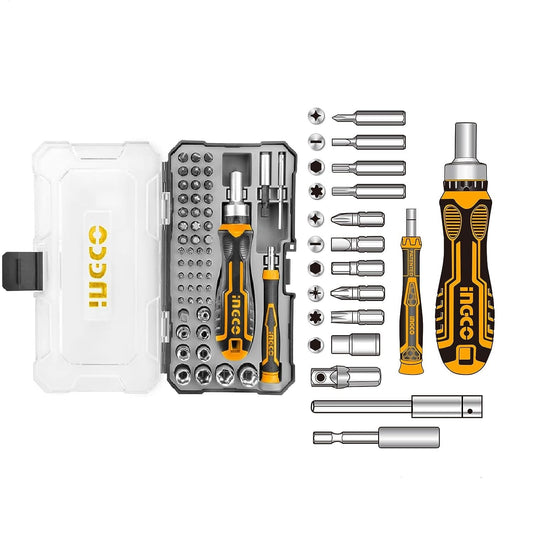 INGCO 55 Pcs Screwdriver Bits Set, Precision Screwdriver Set with Ratchet Wrench and Bits Magnetic Driver Kit Professional Electronics Repair Tool Kit for Repair Computer, PC, Laptop, iPhone