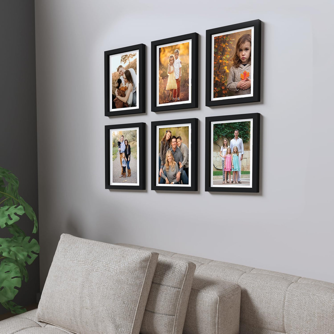 Amazon Brand - Solimo Set Of 6 Photo Frames With Mount Paper (6 X 8 Inch - 6), Black, Wall mount, Rectangular