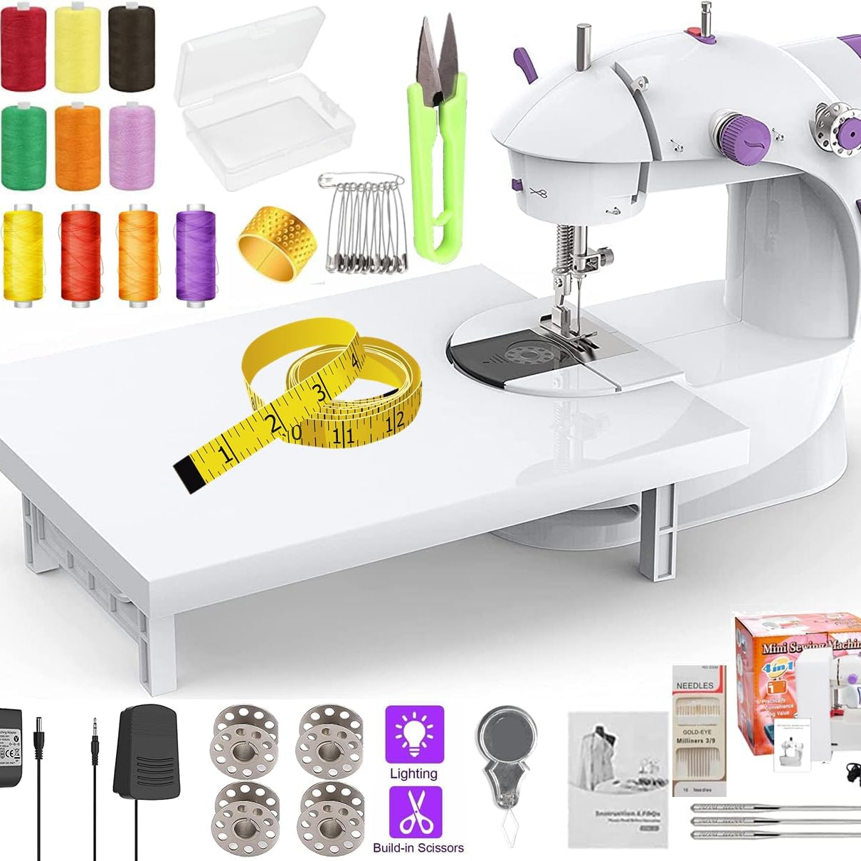 Vivir Advance Sewing Machine For Home Tailoring With Extension Board, Foot Pedal, Adapter And Fully Loaded Sewing Kit, White