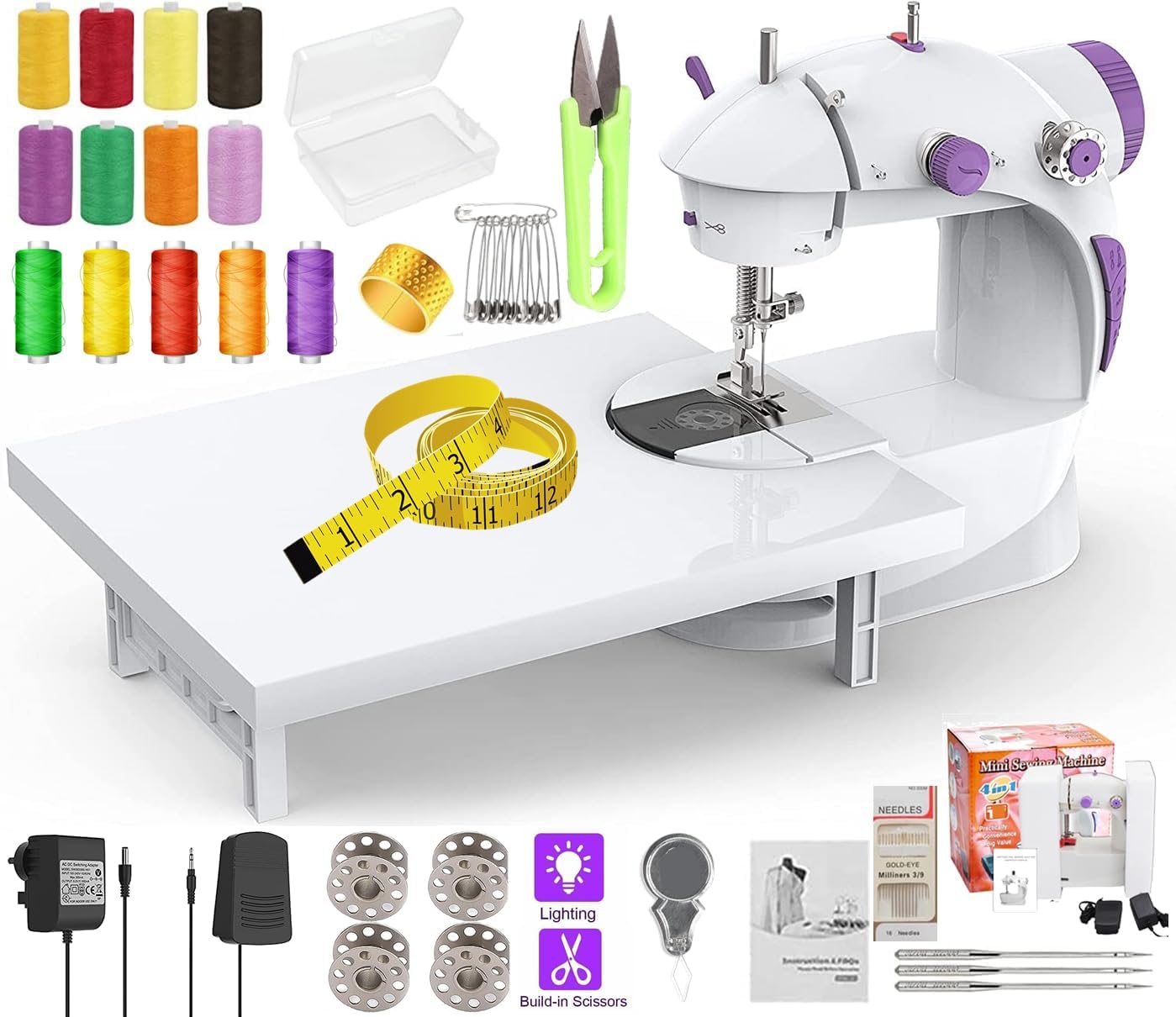 Vivir Advance Sewing Machine For Home Tailoring With Extension Board, Foot Pedal, Adapter And Fully Loaded Sewing Kit, White