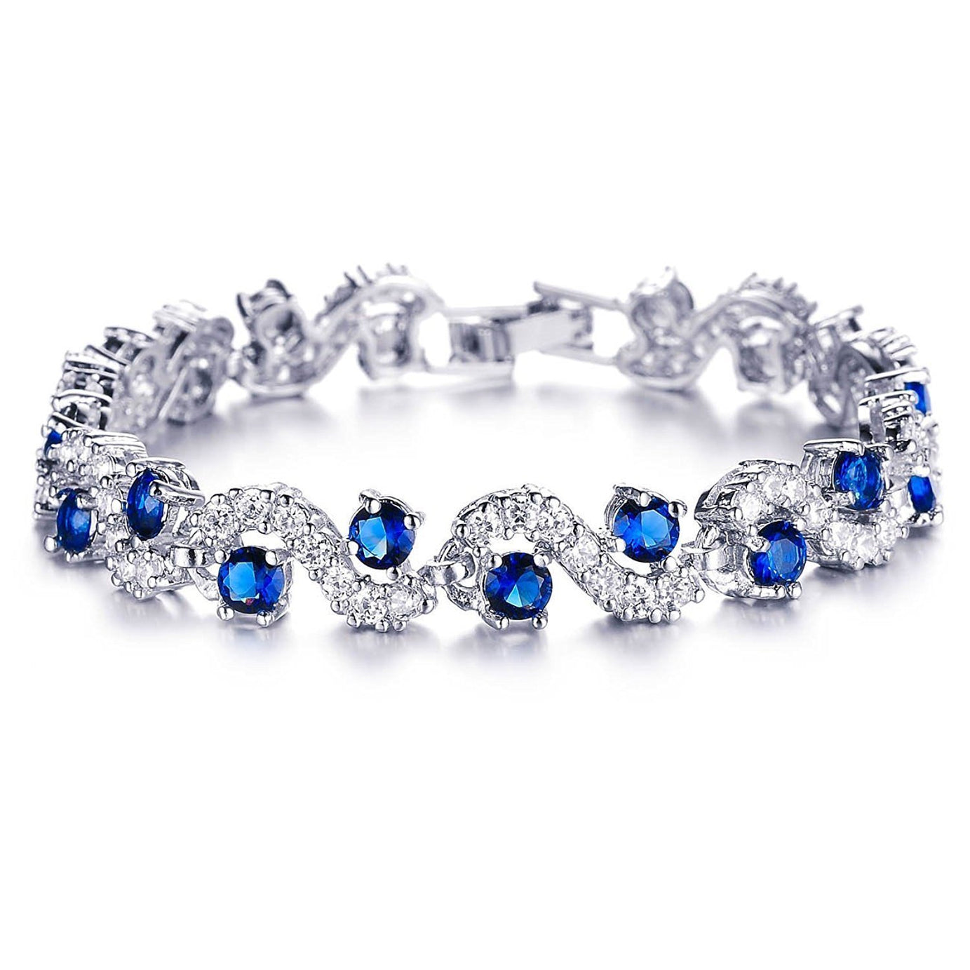 Shining Diva Fashion Royal Blue Crystal CZ Silver Plated Stylish Bracelet Gift for Girls Women(9576b)