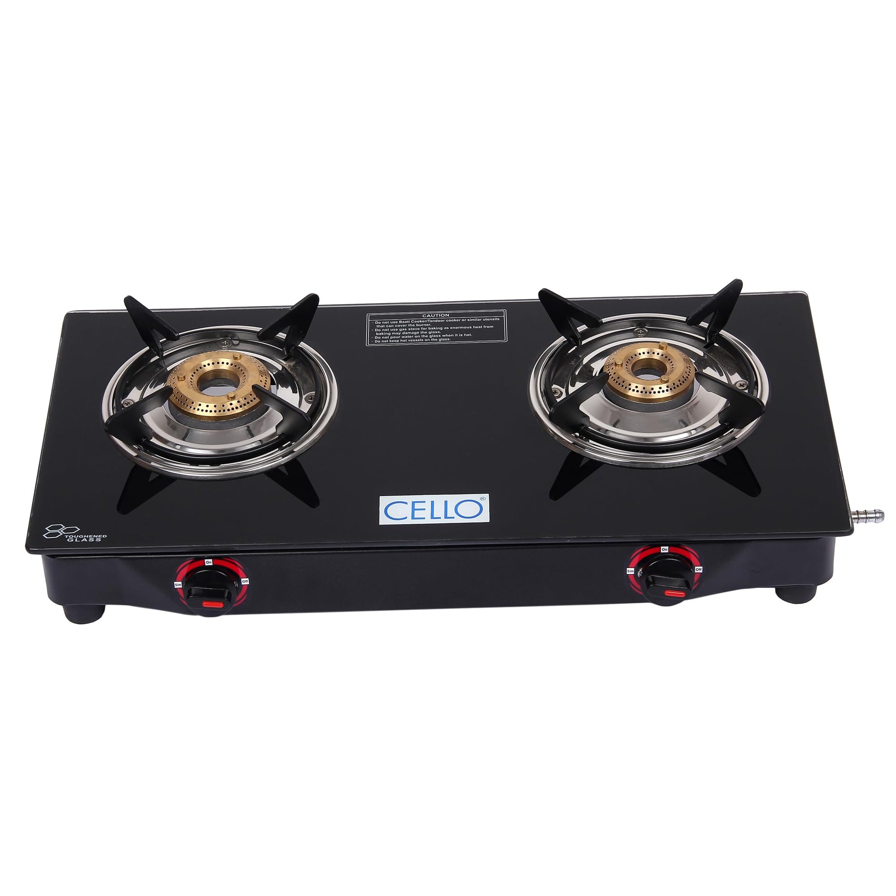 CELLO Regal Premium Brass Gas Cooktop, Better Heat Distribution, Toughened Glass, Heavy Duty Burners, ISI Certified, Slick Control Knobs, 1 Year Manufacturer's Warranty (2 Burner)