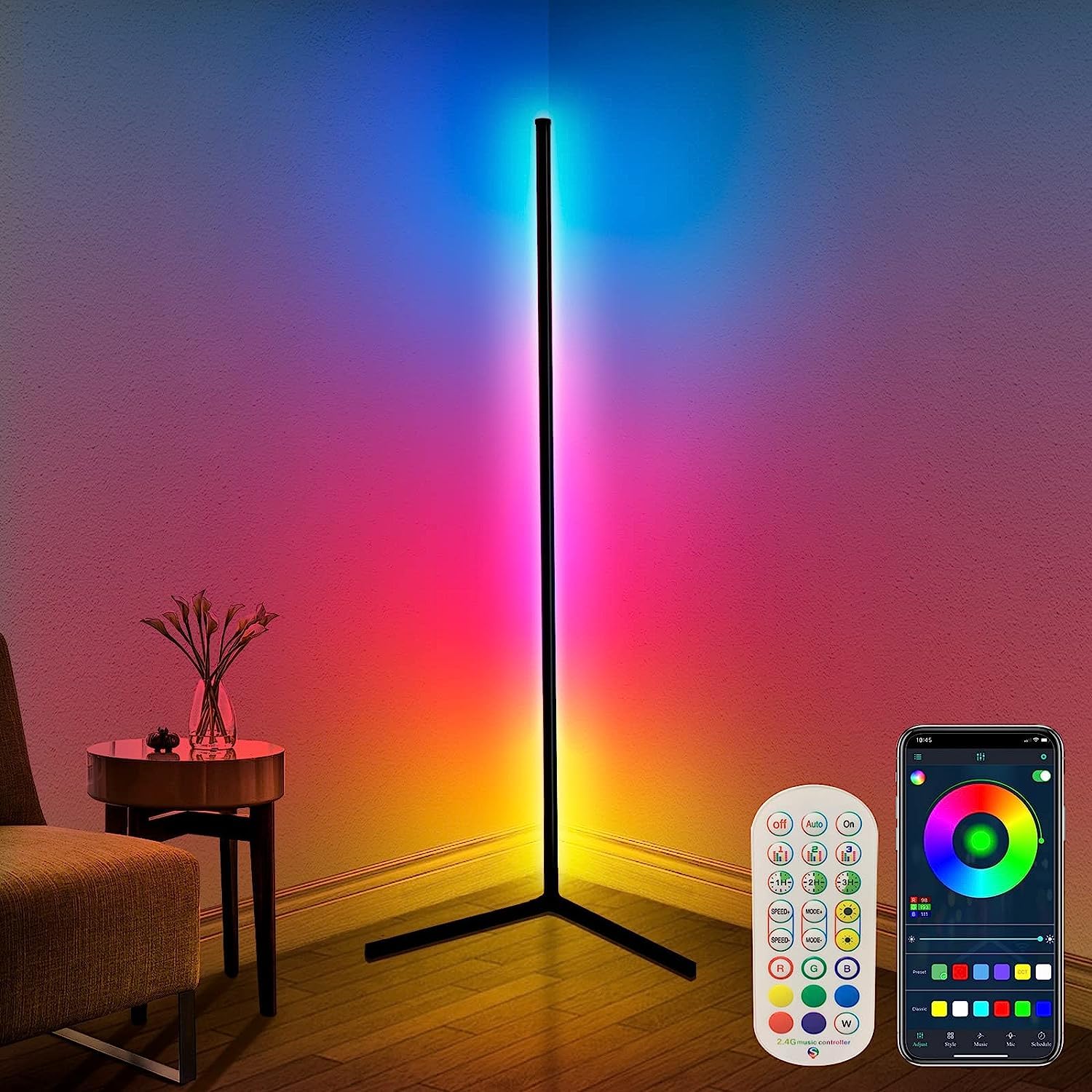 1927 Modern Art Zenith LED Corner Floor Lamp with Inbuilt Mic, Remote and Mobile App for Living Room, Bedroom, Dining Room, Kitchen, Entryway, Bathroom