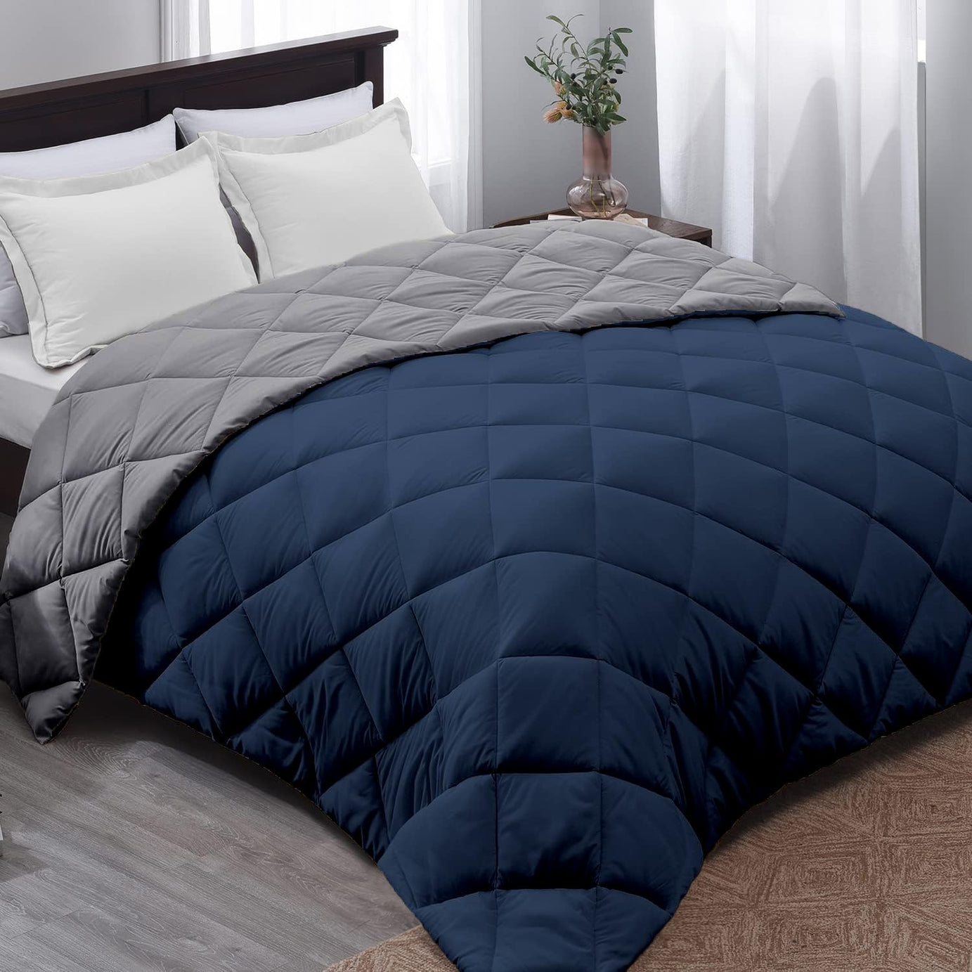 AYKA Reversible comforter 220 GSM microfiber Reversible AC Comforter/Blanket for Winter/Quilt/Duvets for King Size Double Bed comforter (90 * 100, Navyblue & Grey)