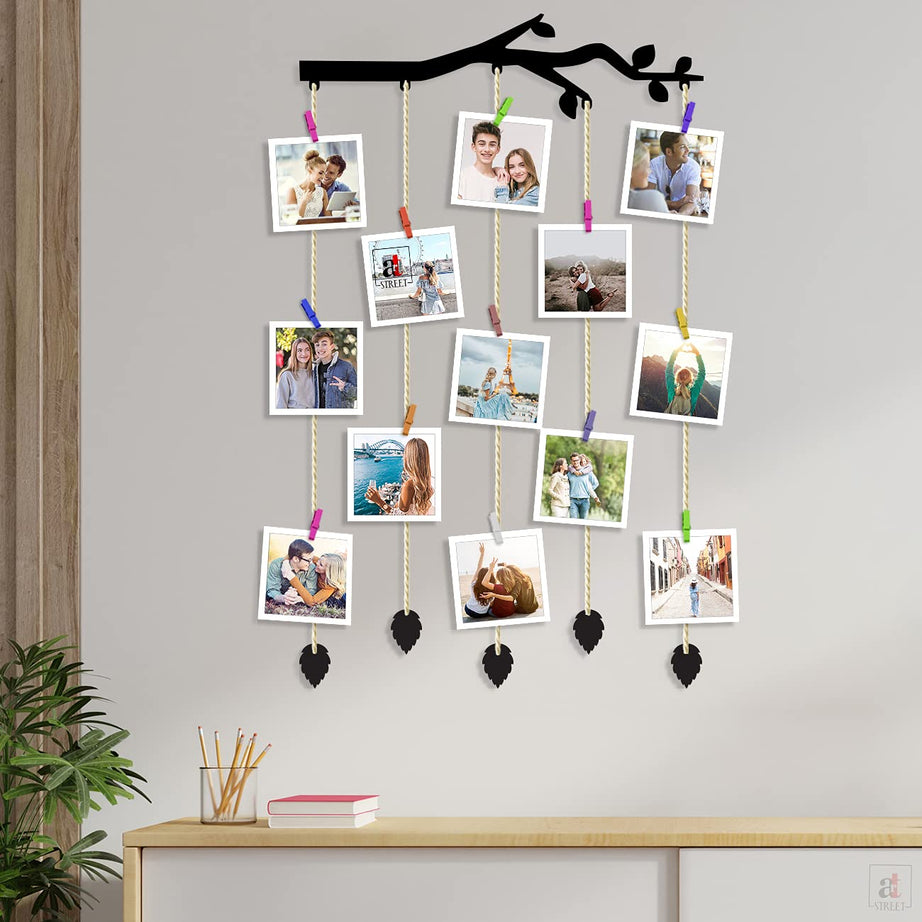 Art Street Branch Shape MDF Photo Frame Collage/Hanging Photo Frame Collage Mdf Plaque- Black - Size - 18.5 x 32 inchs