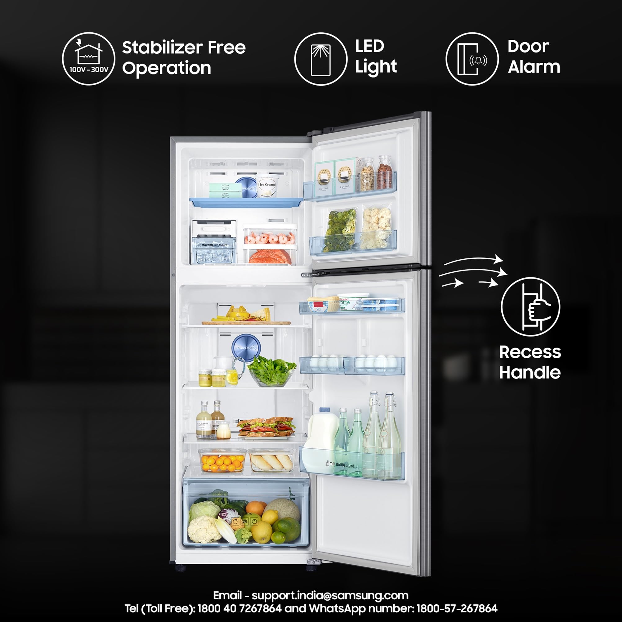 Samsung 322 L, 3 Star, Convertible 5-in-1 Digital Inverter with Display Frost Free Double Door Refrigerator (RT37C4523S8/HL, Silver, Elegant Inox, 2024 Model)