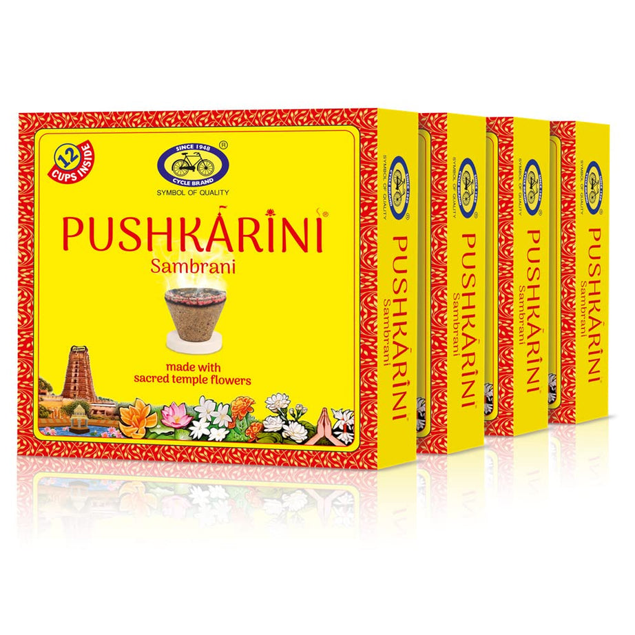 Cycle Pure Pushkarini Sambrani Dhoop Cups for Pooja (48 pcs) | Havan Cups for Pooja, Home & Festivals | Guggal/Loban Dhoop Original | Flowers Fragrance | Pack of 4 (12 Cups/pack + 1 burner plate/pack)