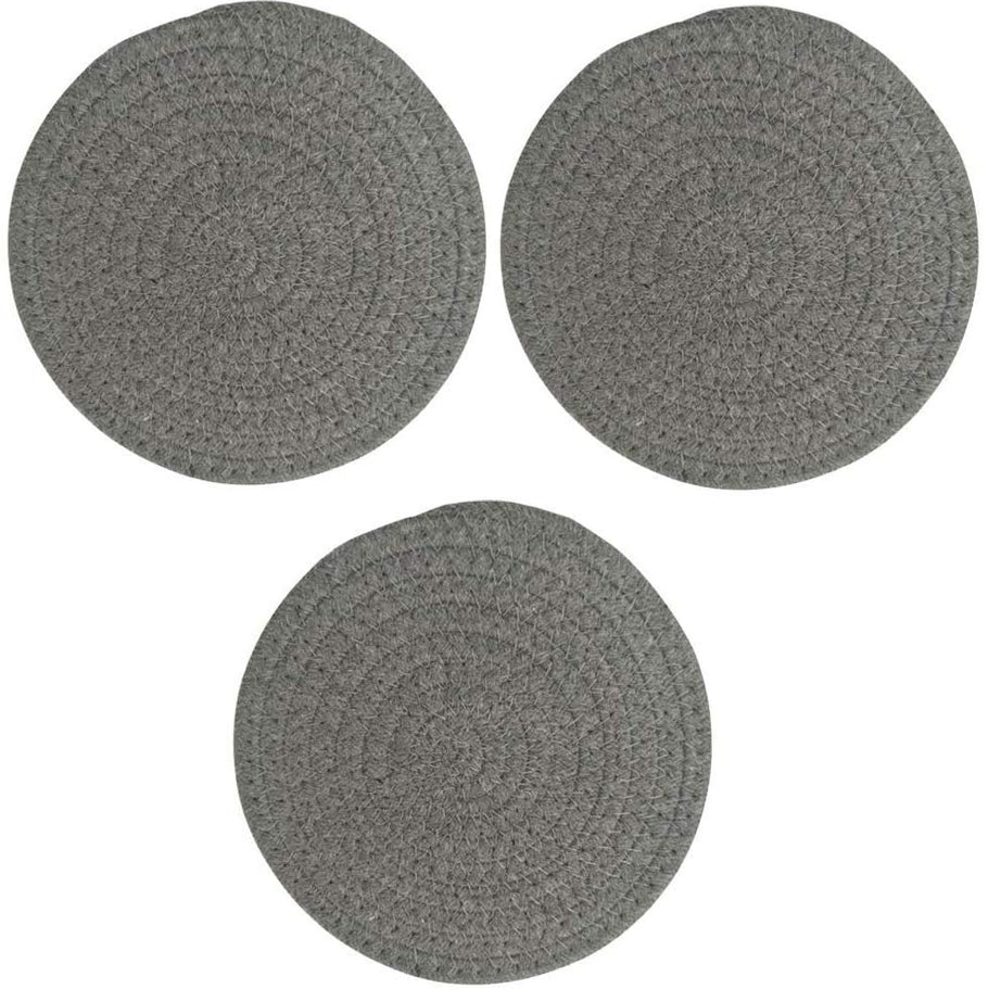 STAR WORK- Set of 3 Potholders for Dining Table, 8 Inch Trivets Set Cotton Thread Weave, Hot Pot Holders Stylish Coasters for Farmhouse Decor, Hot Pads Thermal (GREY)